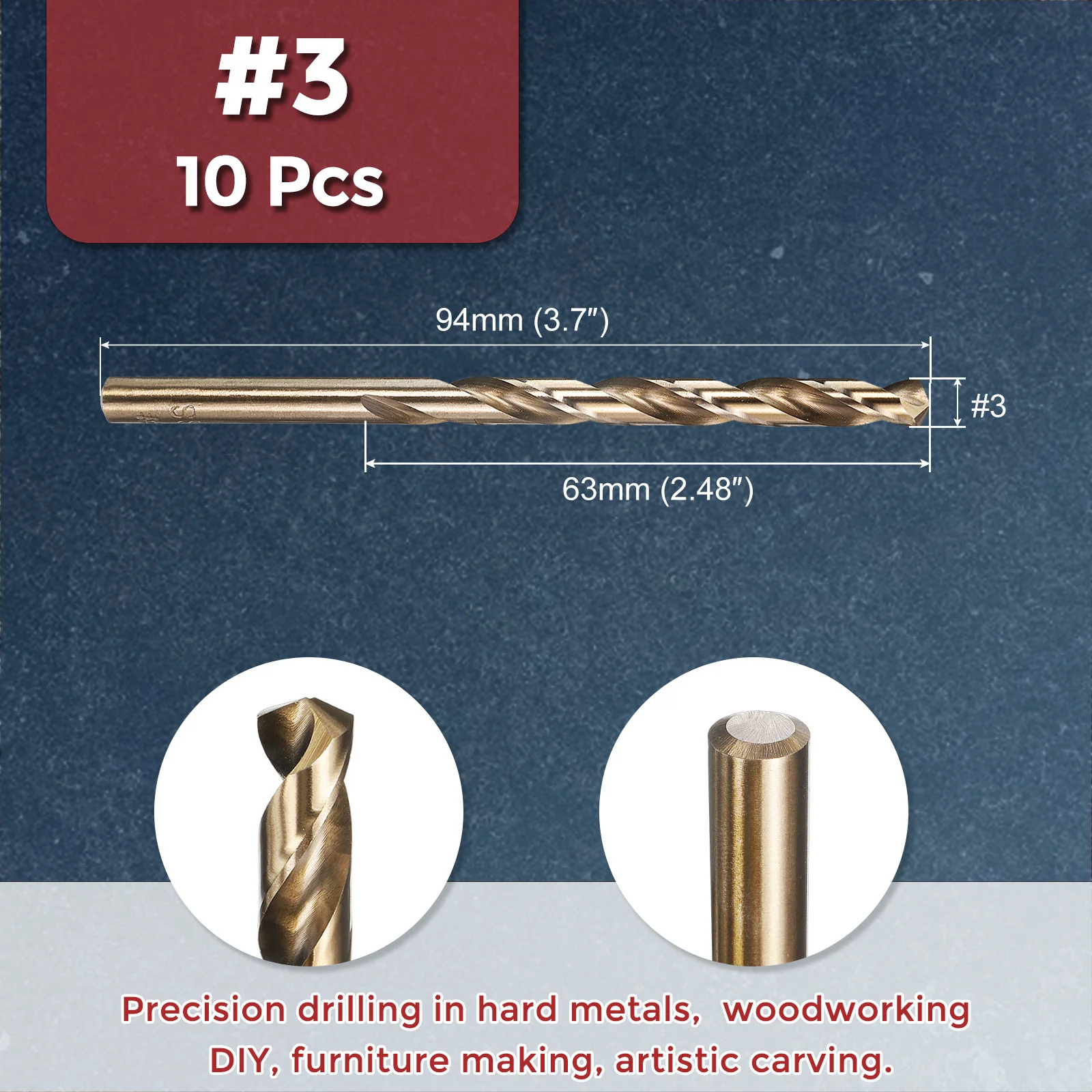10pcs Drill Bit - #3 4341 HSS Gold Woodworking Handicraft - Image 2