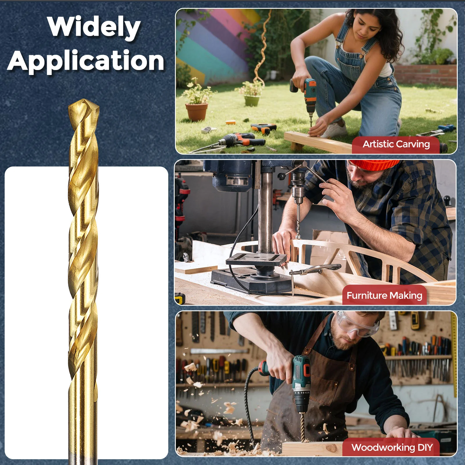 10pcs Drill Bit - 17/64" 4341 HSS Titanium Nitride Woodworking Handicraft - Image 4
