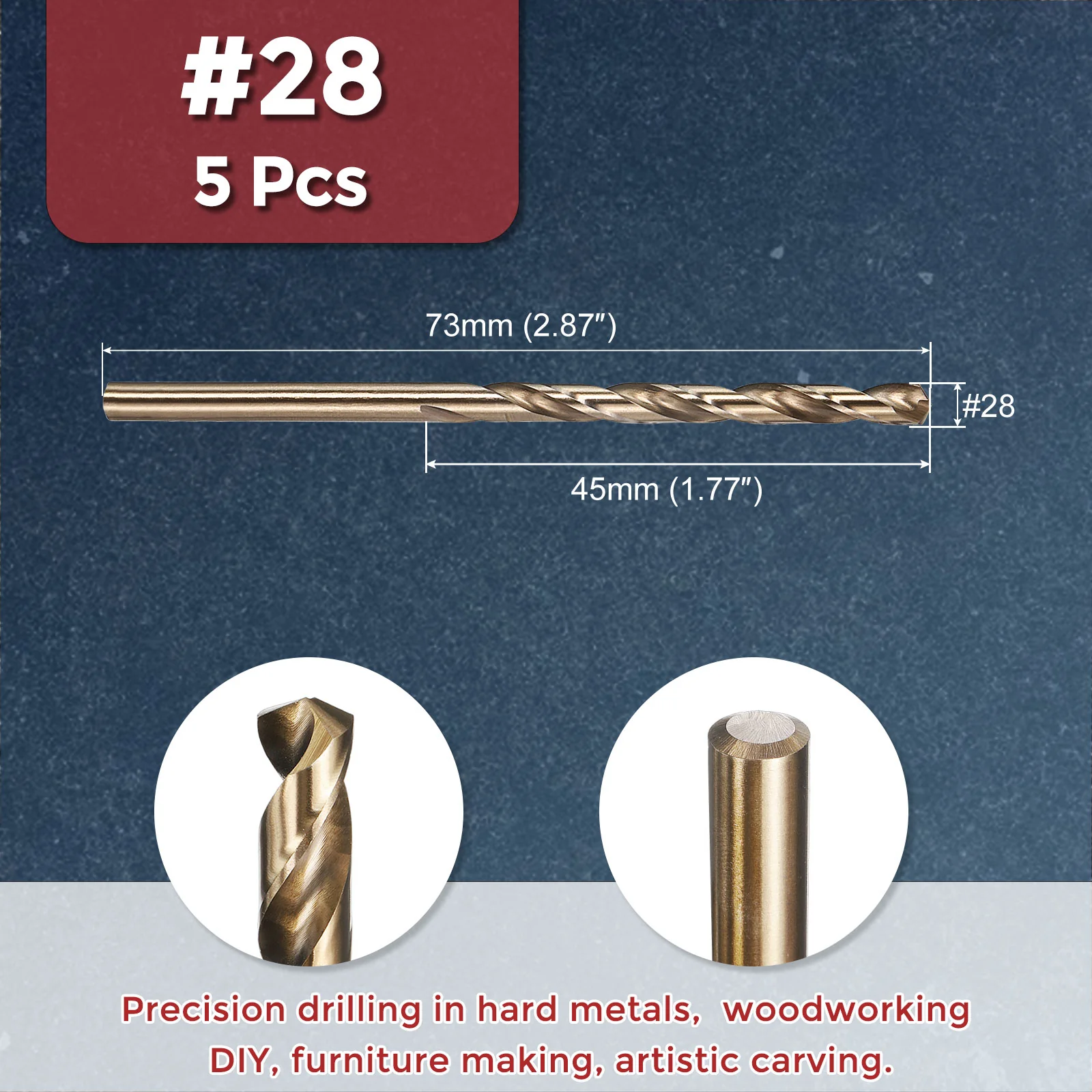 5pcs Drill Bit - #28 4341 HSS Gold Woodworking Handicraft - Image 2