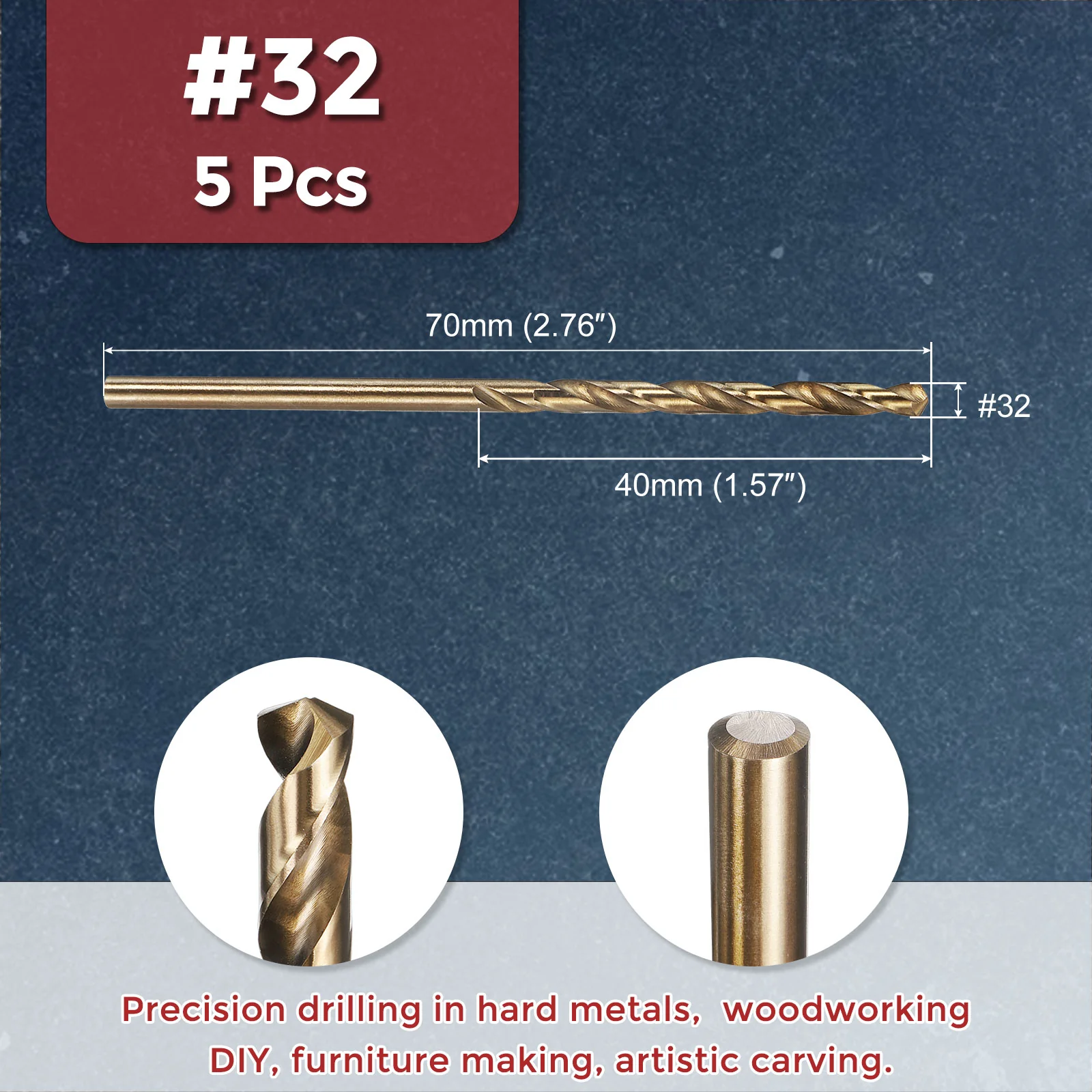 5pcs Drill Bit - #32 4341 HSS Gold Woodworking Handicraft - Image 2