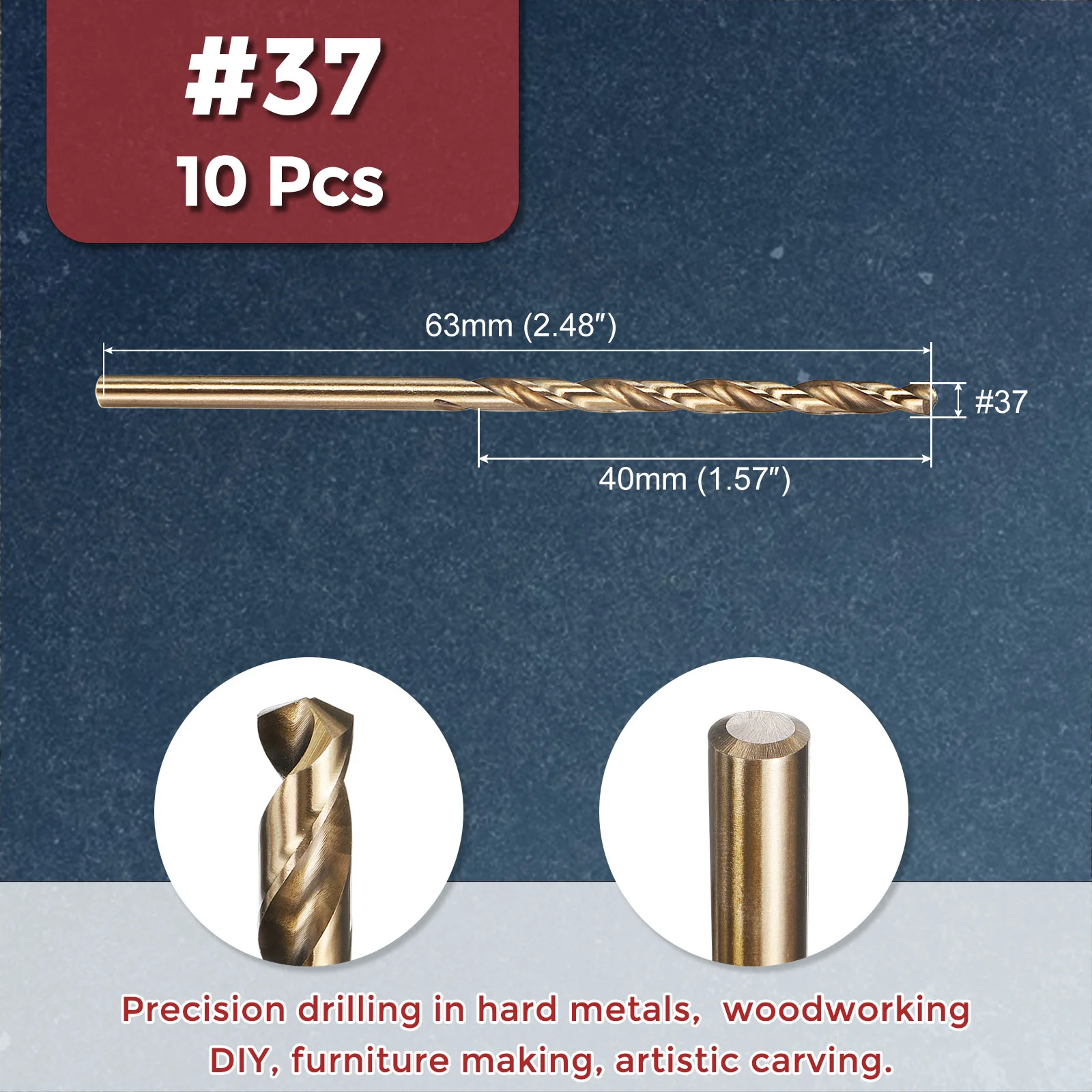 10pcs Drill Bit - #37 4341 HSS Gold Woodworking Handicraft - Image 2