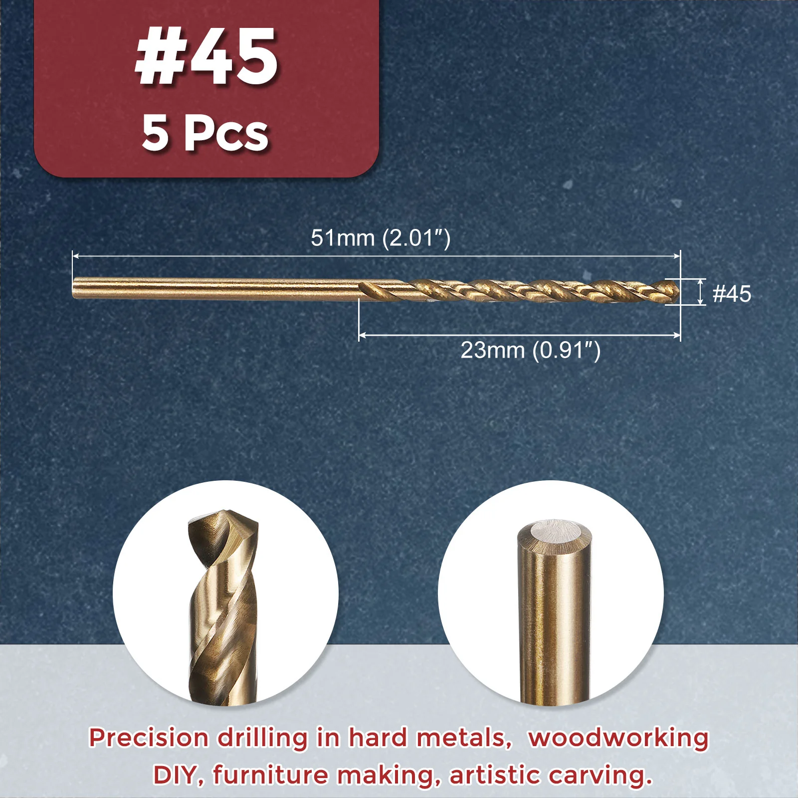 5pcs Drill Bit - #45 4341 HSS Gold Woodworking Handicraft - Image 2