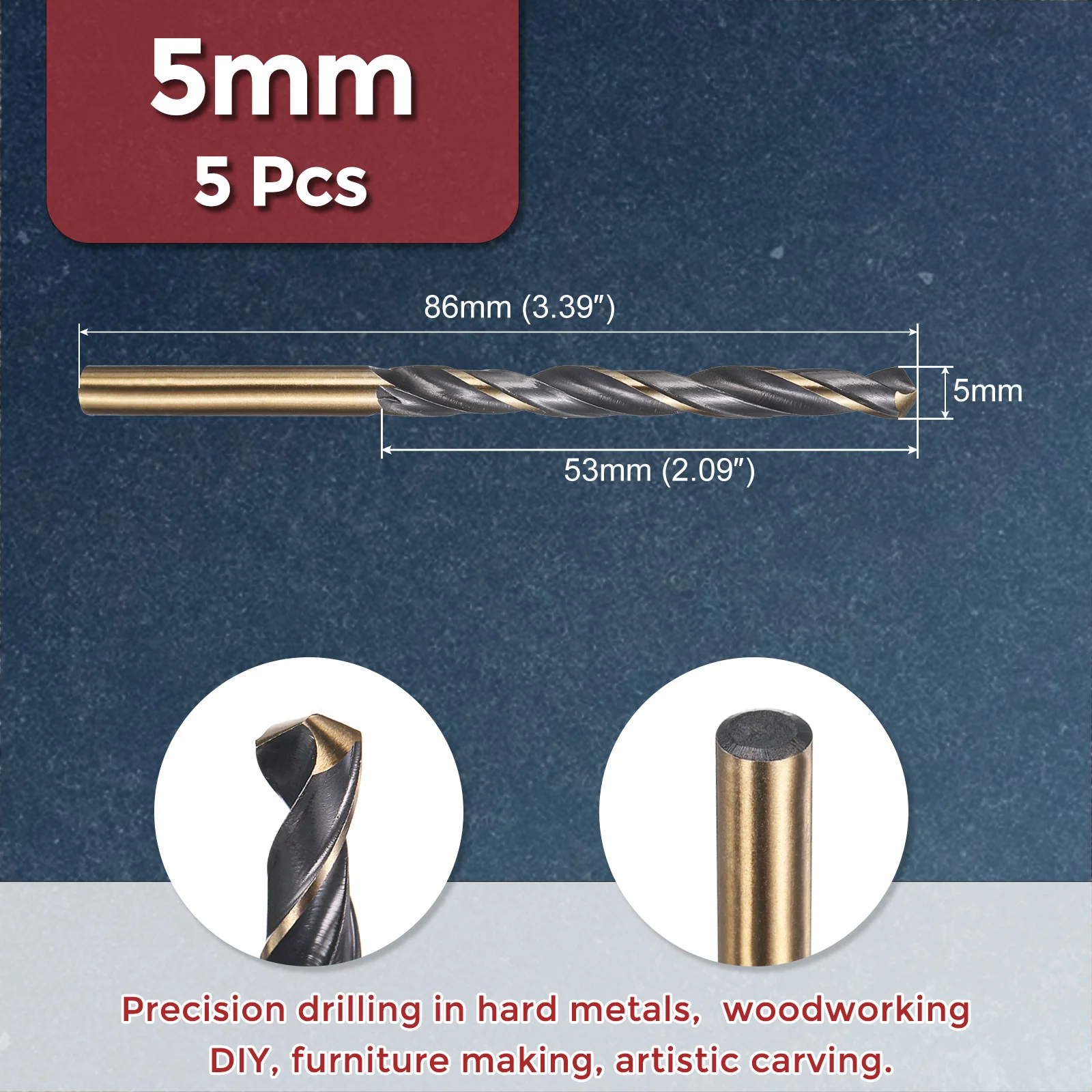 5pcs Drill Bit - 5mm 4341 HSS Black Gold Woodworking Handicraft - Image 2