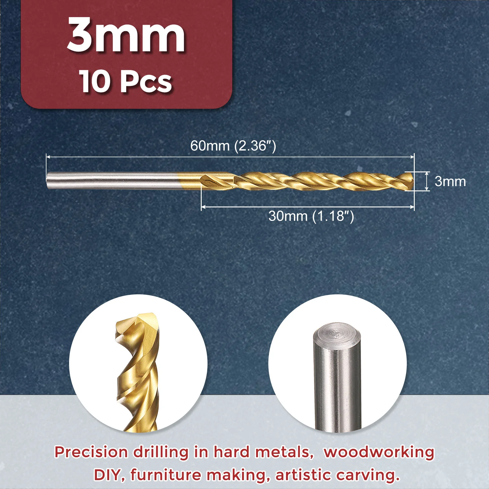 10pcs Drill Bit - 3mm HSS Cobalt TiN for Woodworking Handicraft Use - Image 2