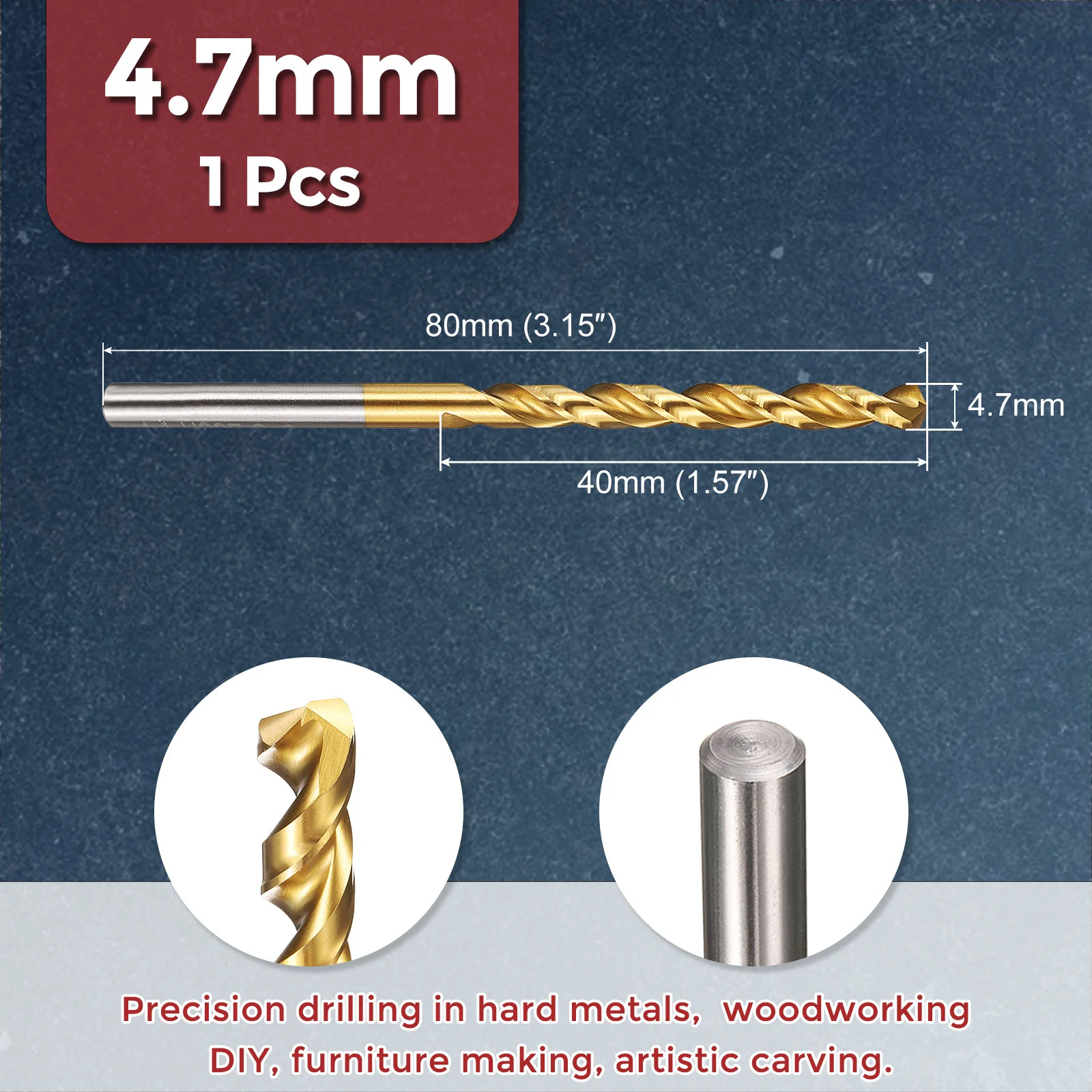 1pcs Drill Bit - 4.7mm HSS Cobalt TiN for Woodworking Handicraft Use - Image 2