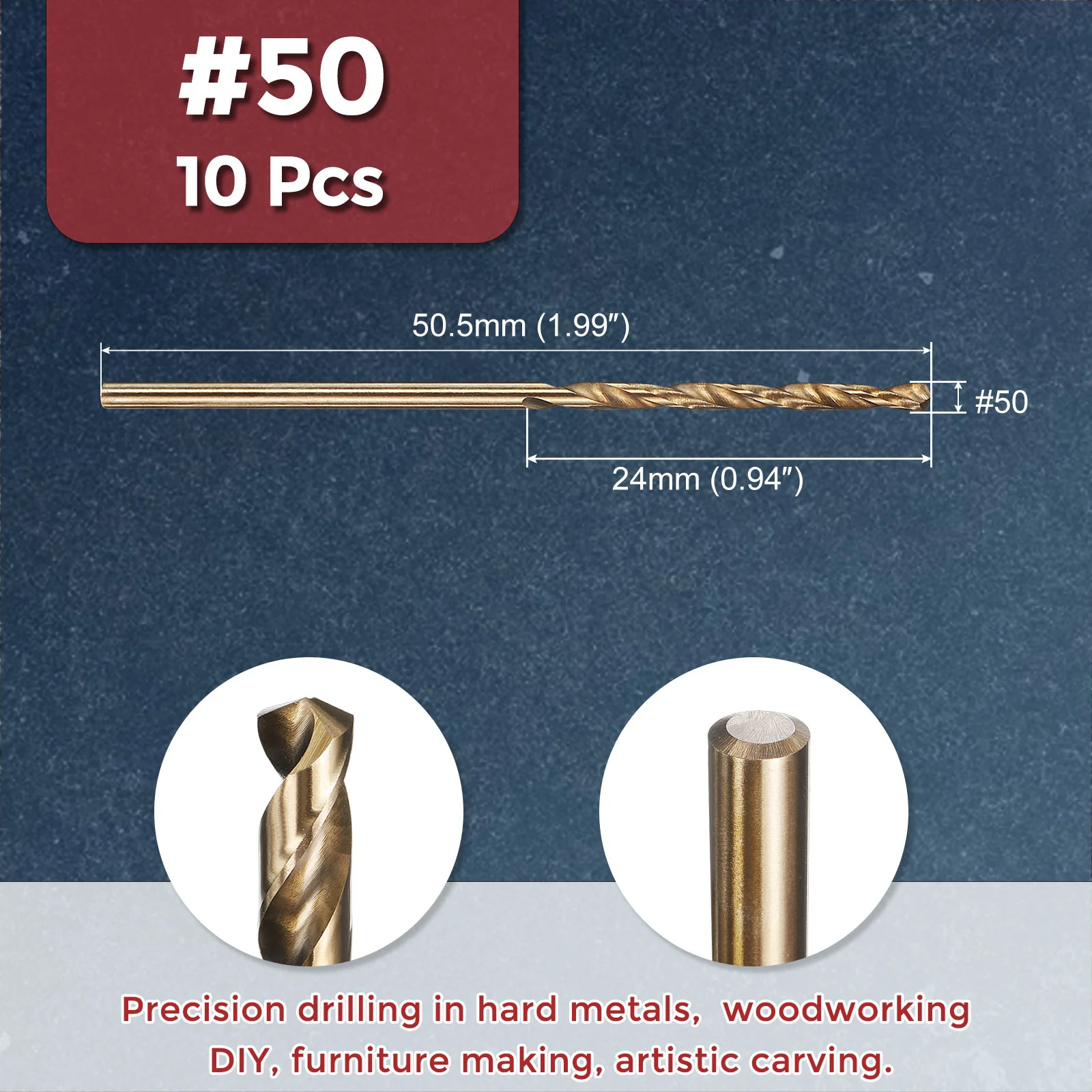 10pcs Drill Bit - #50 4341 HSS Gold Woodworking Handicraft - Image 2