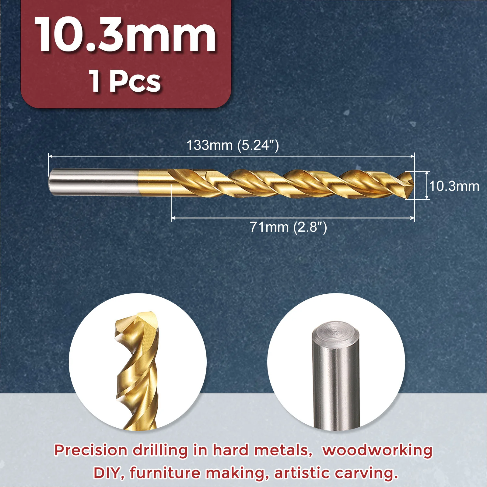 1pcs Drill Bit - 10.3mm HSS Cobalt TiN for Woodworking Handicraft Use - Image 2