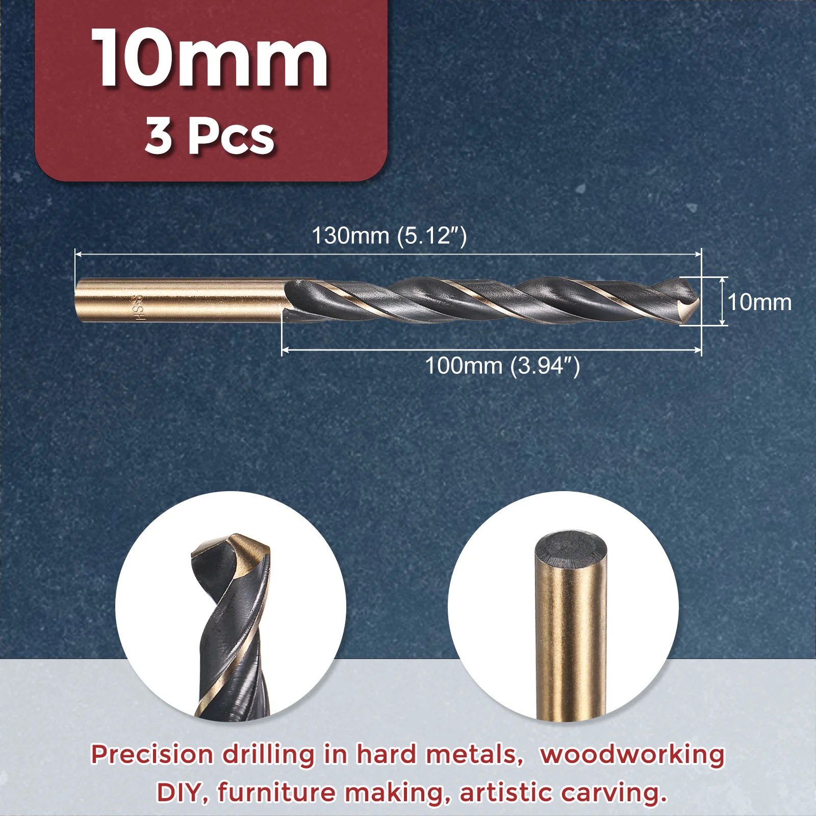 3pcs Drill Bit - 10mm 4341 HSS Black Gold Woodworking Handicraft - Image 2