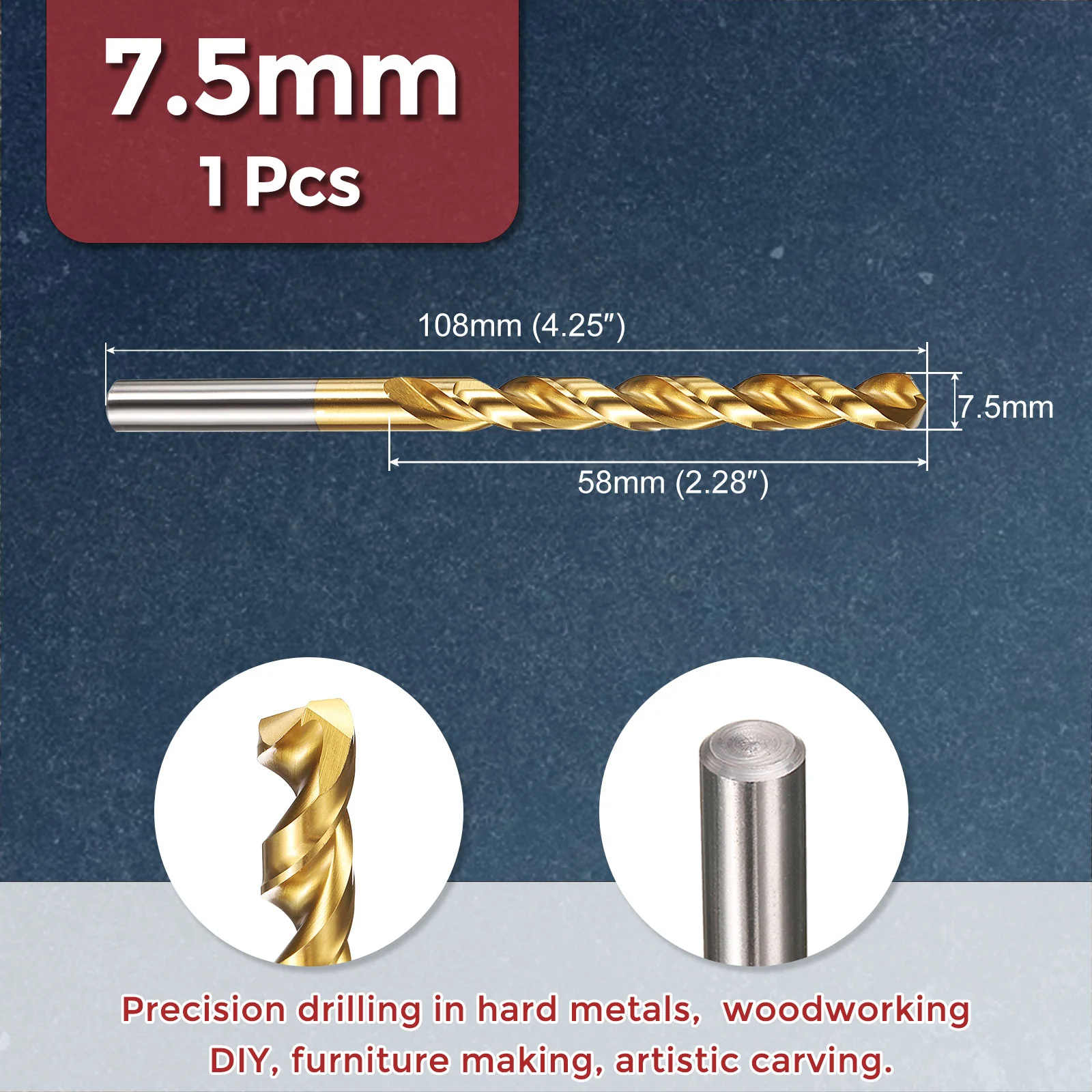 1pcs Drill Bit - 7.5mm HSS Cobalt TiN for Woodworking Handicraft Use - Image 2
