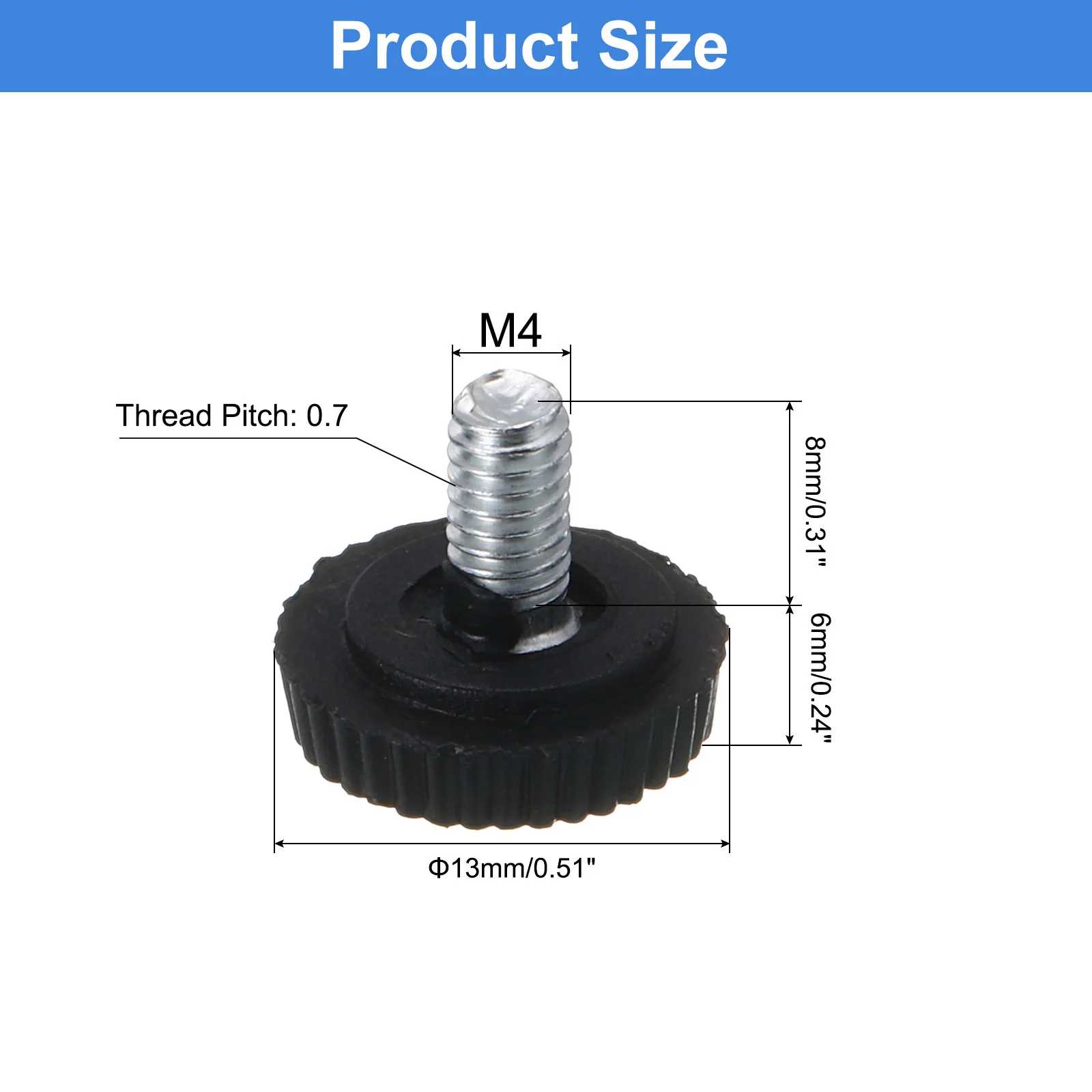 Uxcell 25Pcs M4x8mm Threaded Knurled Thumb Screws, Zinc Plated Carbon Steel Black - Image 2