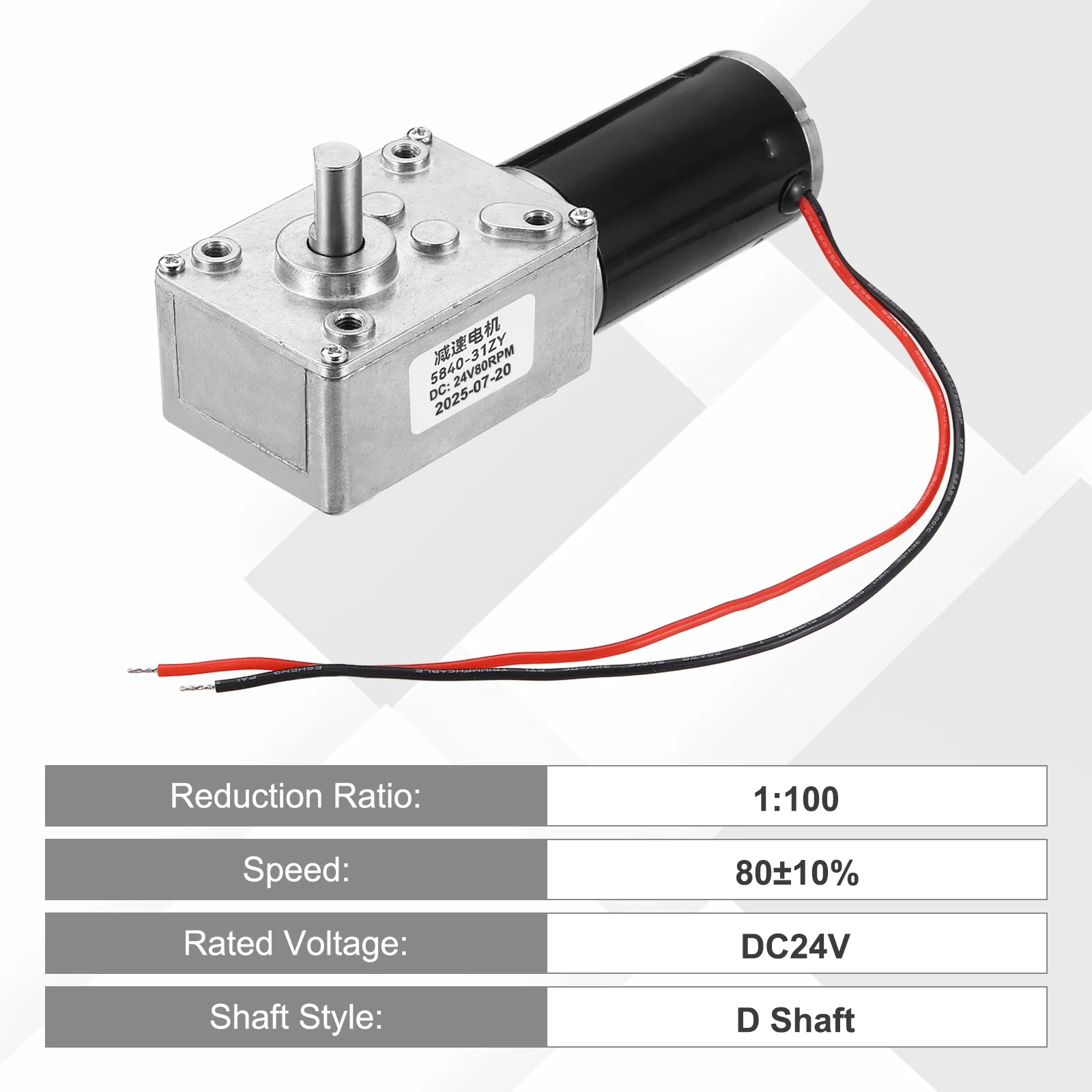 DC24V 80RPM Worm Geared Motor 8mm D Shape Shaft High Torque Gear Box - Image 4