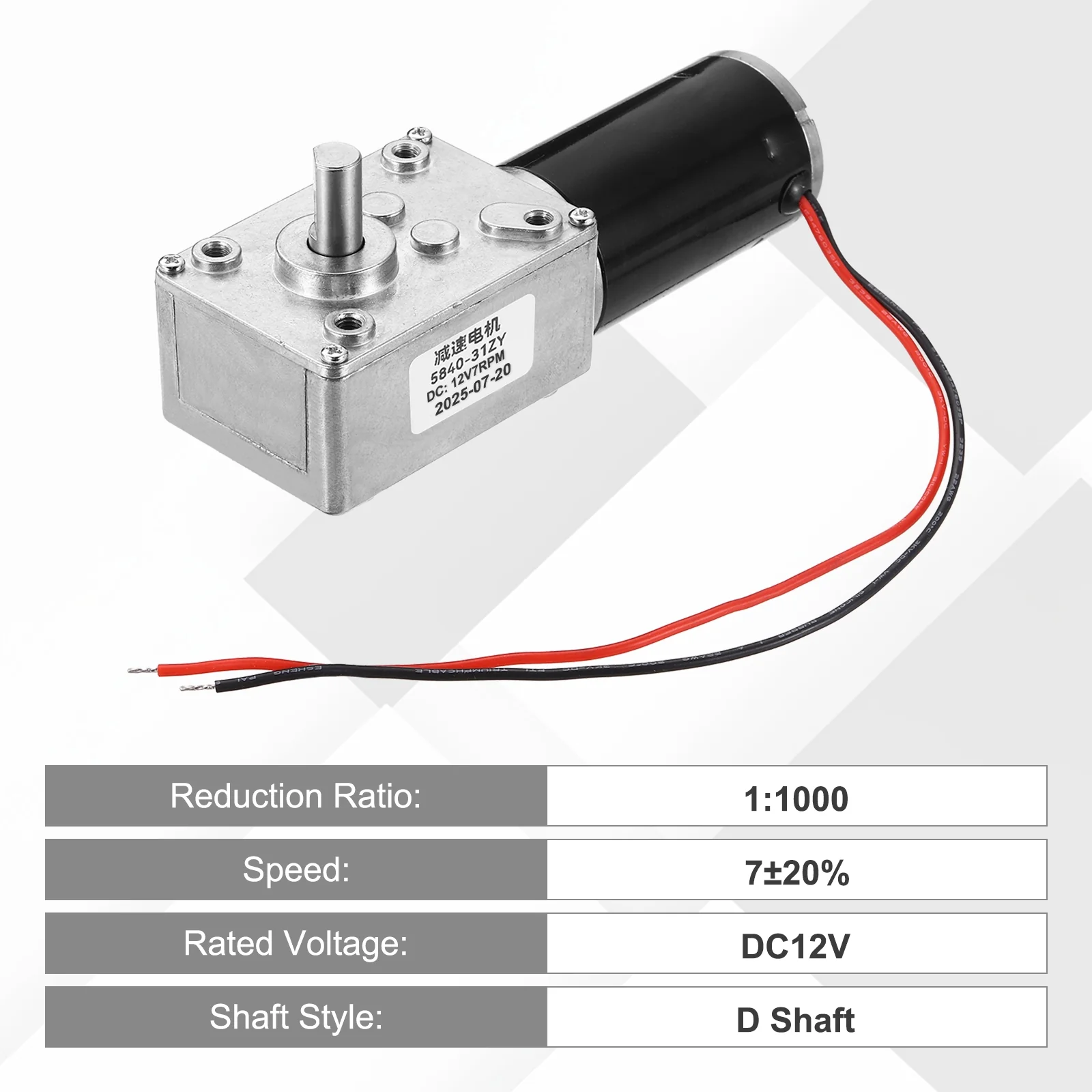 DC12V 7RPM Worm Geared Motor 8mm D Shape Shaft High Torque Gear Box - Image 4