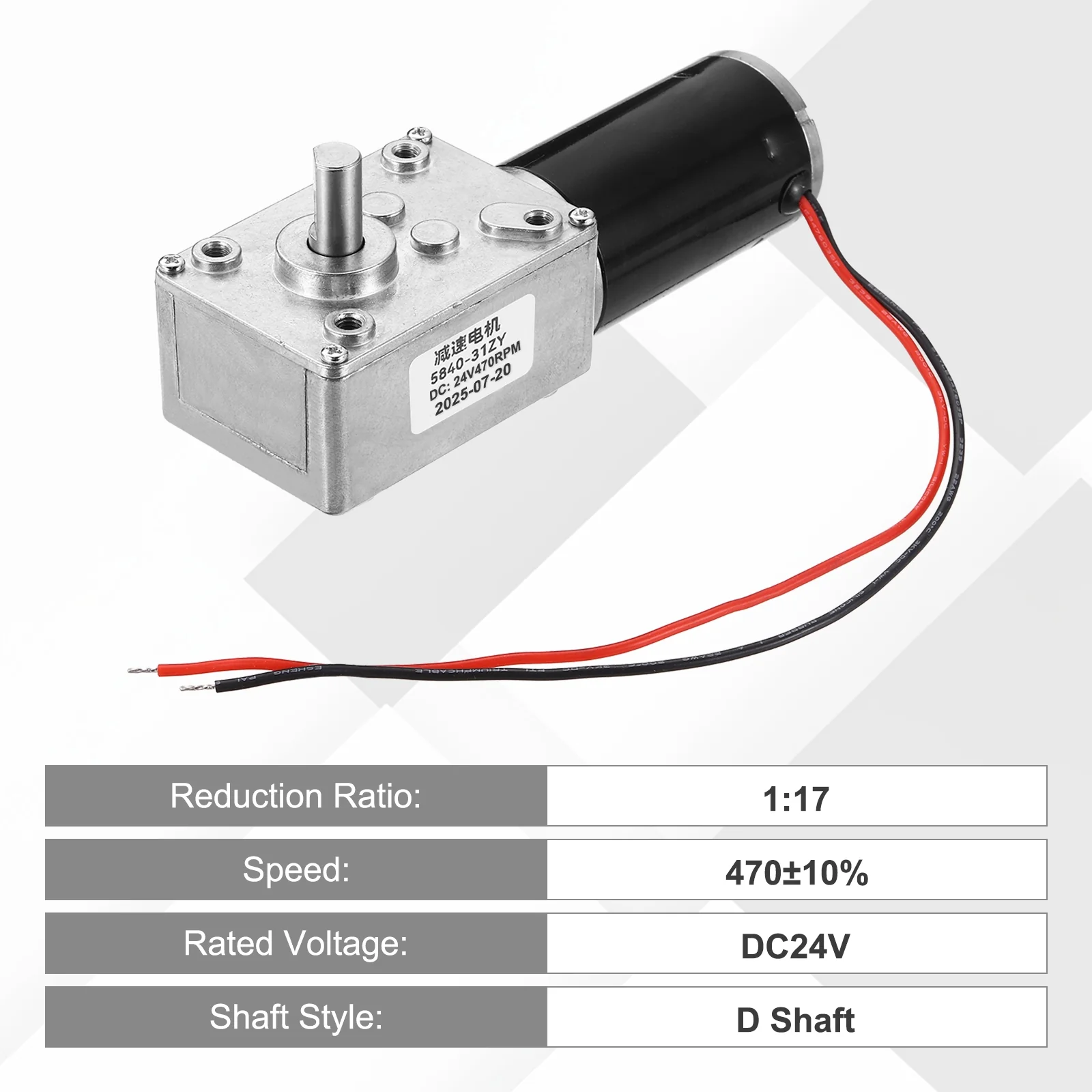 DC24V 470RPM Worm Geared Motor 8mm D Shape Shaft High Torque Gear Box - Image 4