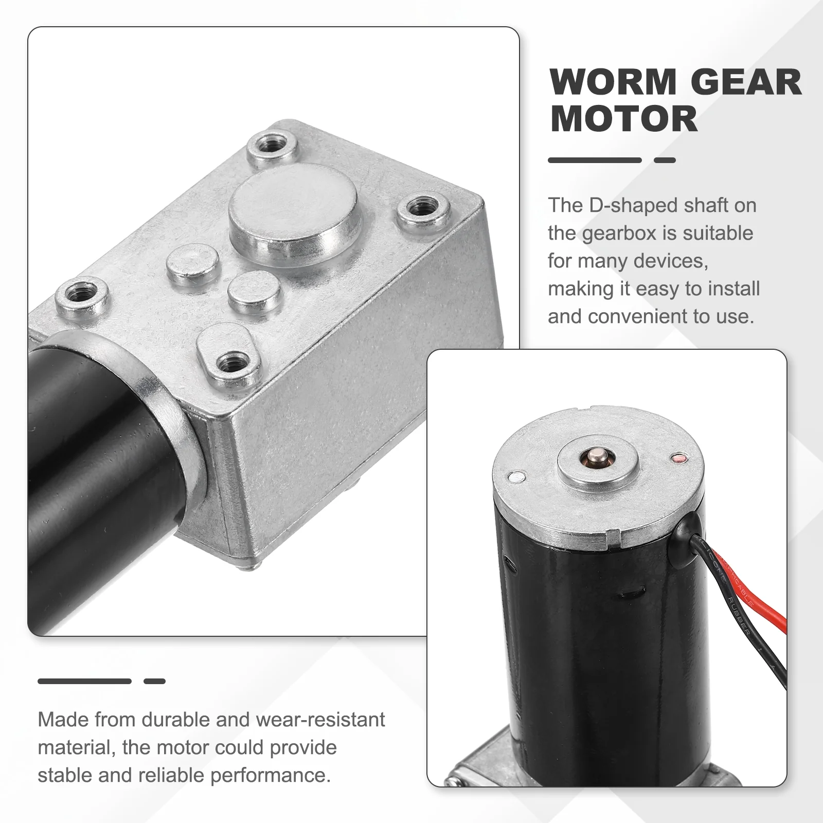 DC24V 60RPM Worm Geared Motor 8mm D Shape Shaft High Torque Gear Box - Image 3