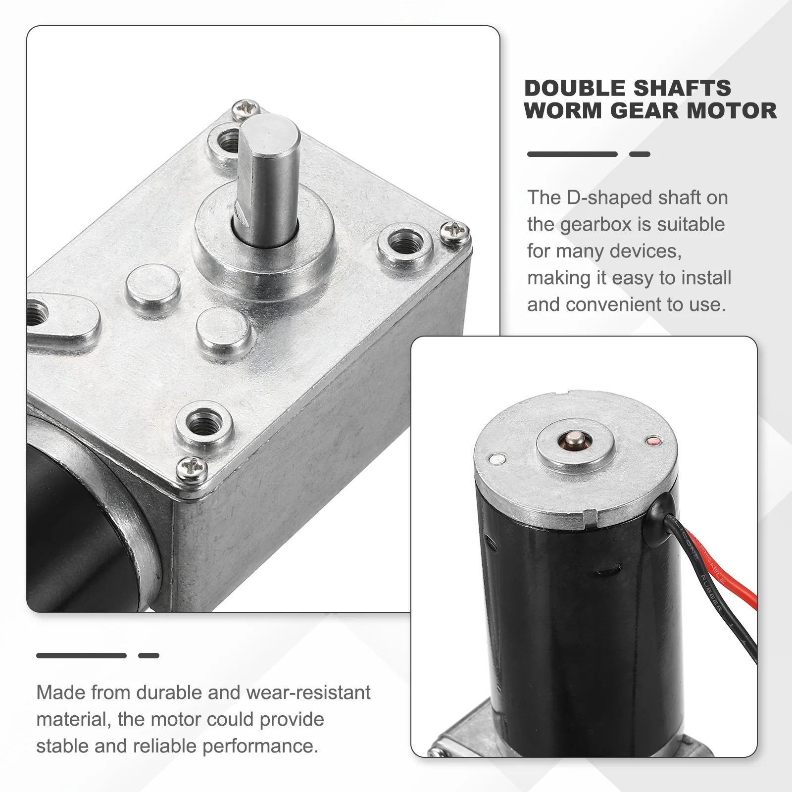 DC12V Worm Gear Motor, 200RPM 8mm D Shaft Speed Reduction - Image 3
