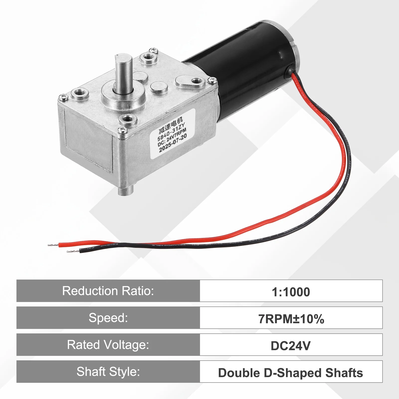 DC24V Worm Gear Motor, 7RPM 8mm D Shaft Speed Reduction - Image 4