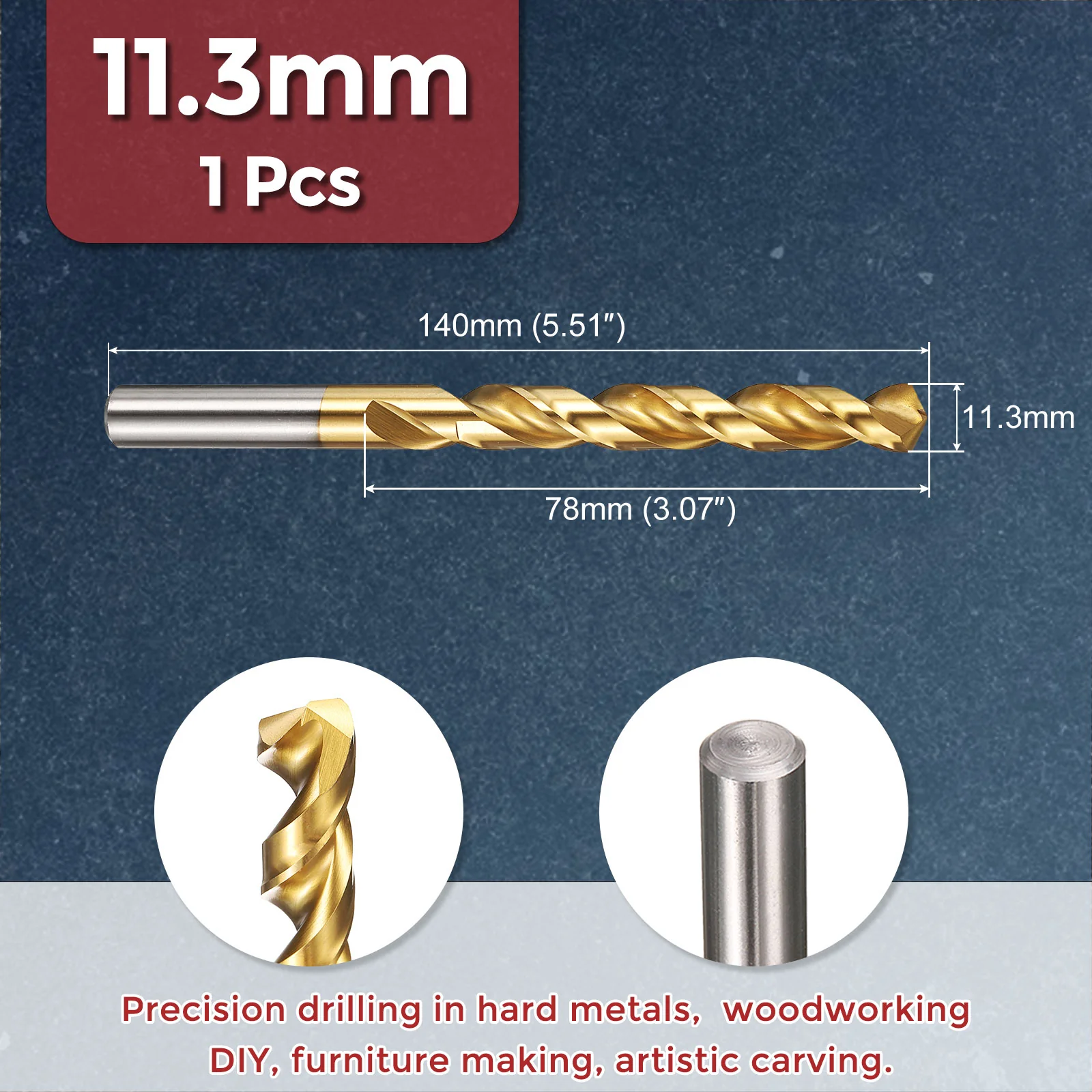 1pcs Drill Bit - 11.3mm HSS Cobalt TiN for Woodworking Handicraft Use - Image 2