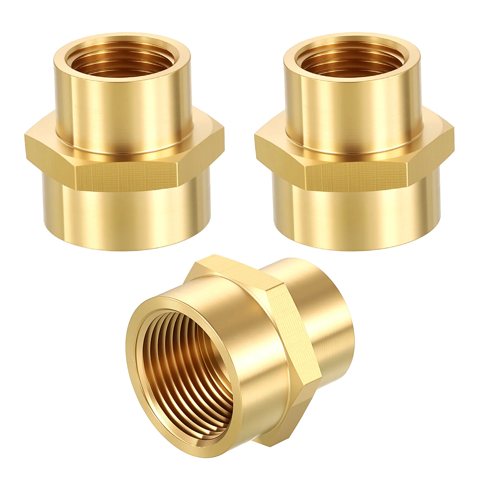 3 Pack Brass Pipe Fittings, 3/4" FeMale NPT to 1/2" FeMale NPT Reducer