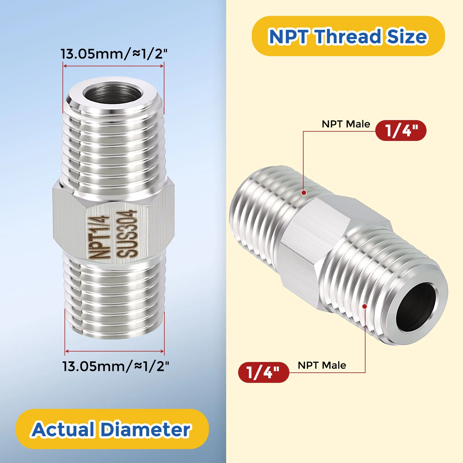 5 Pack 304 Stainless Pipe Fittings,1/4" MNPT to 1/4" MNPT Reducer W/Sealing Tape - Image 2