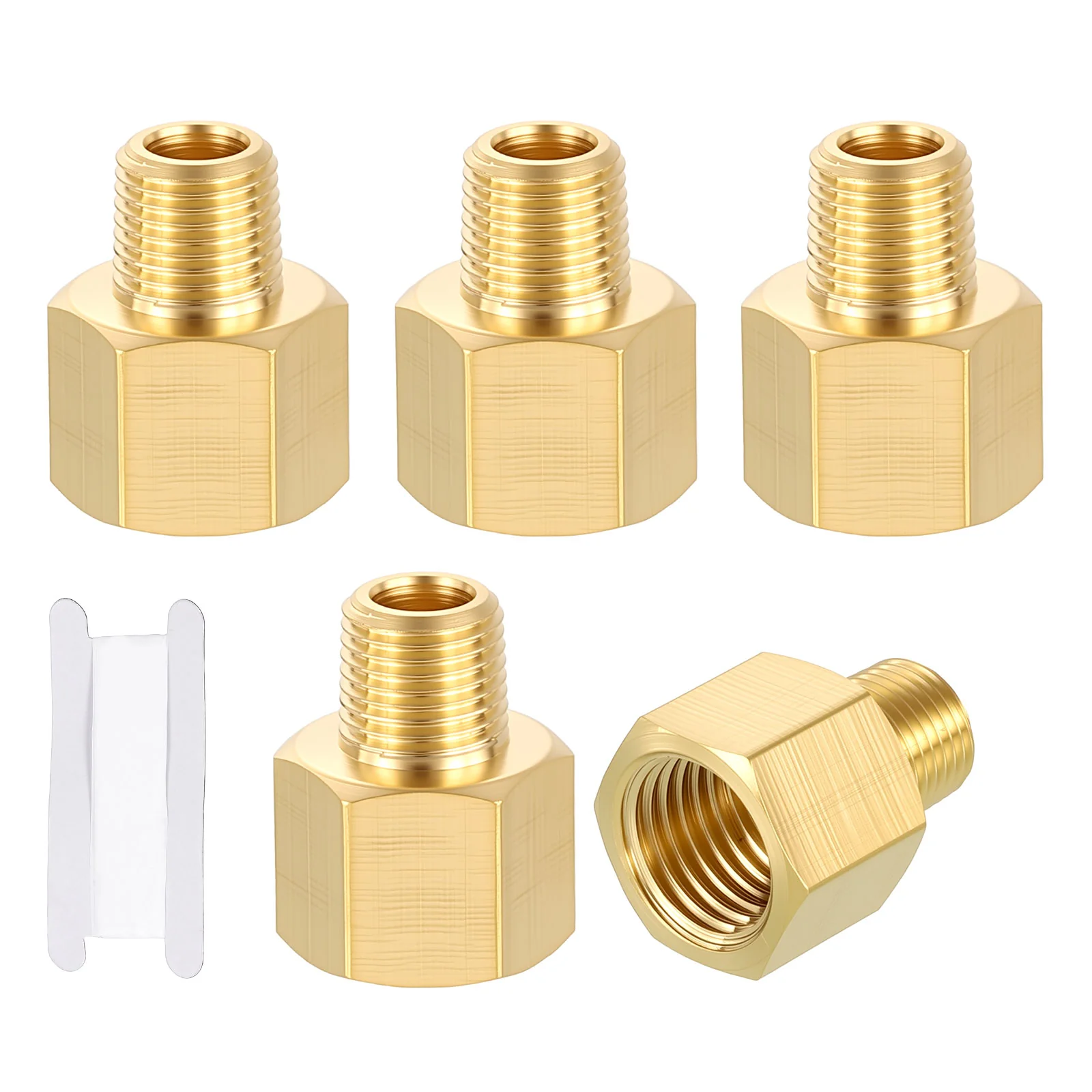 5 Pack Brass Pipe Fittings, 1/4" FNPT x 1/8" MNPT Reducer W/ Sealing Tape