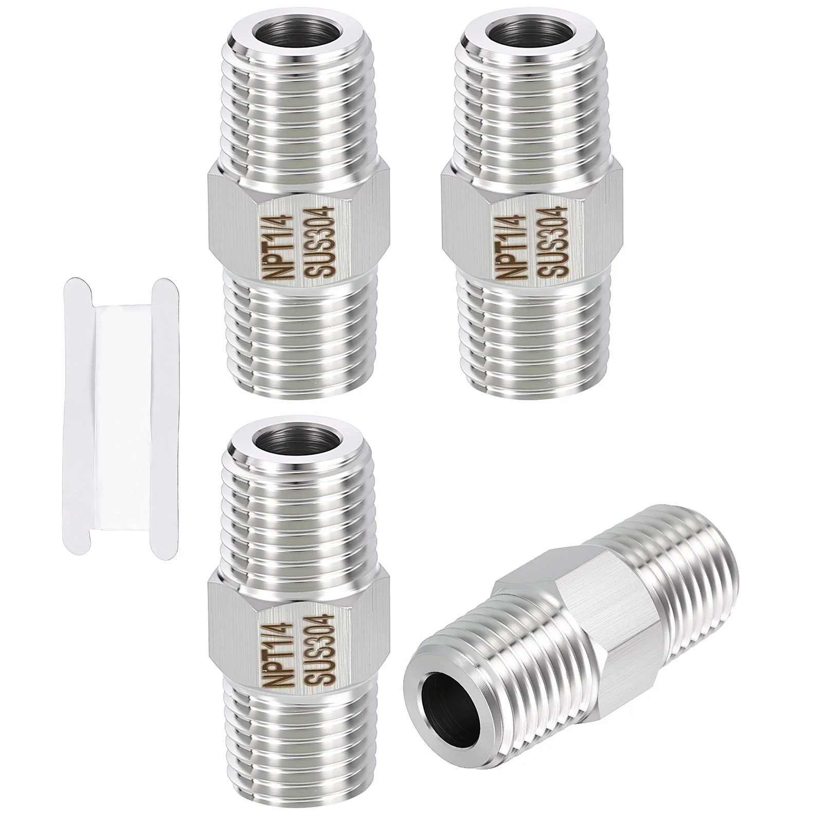4 Pack 304 Stainless Pipe Fittings,1/4" MNPT to 1/4" MNPT Reducer W/Sealing Tape