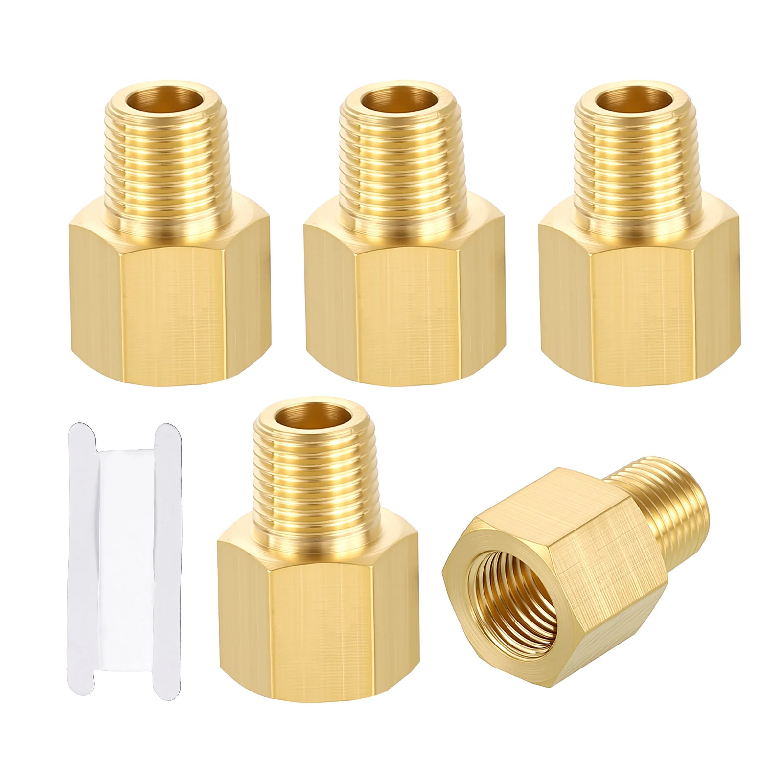 5 Pack Brass Pipe Fittings, 1/8" FNPT x 1/8" MNPT Reducer W/ Sealing Tape
