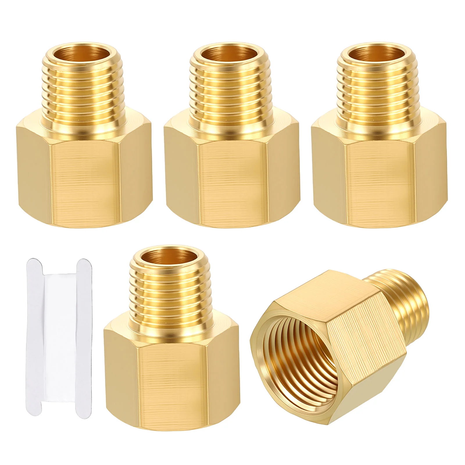 5 Pack Brass Pipe Fittings, 3/8" FNPT x 1/4" MNPT Reducer W/ Sealing Tape
