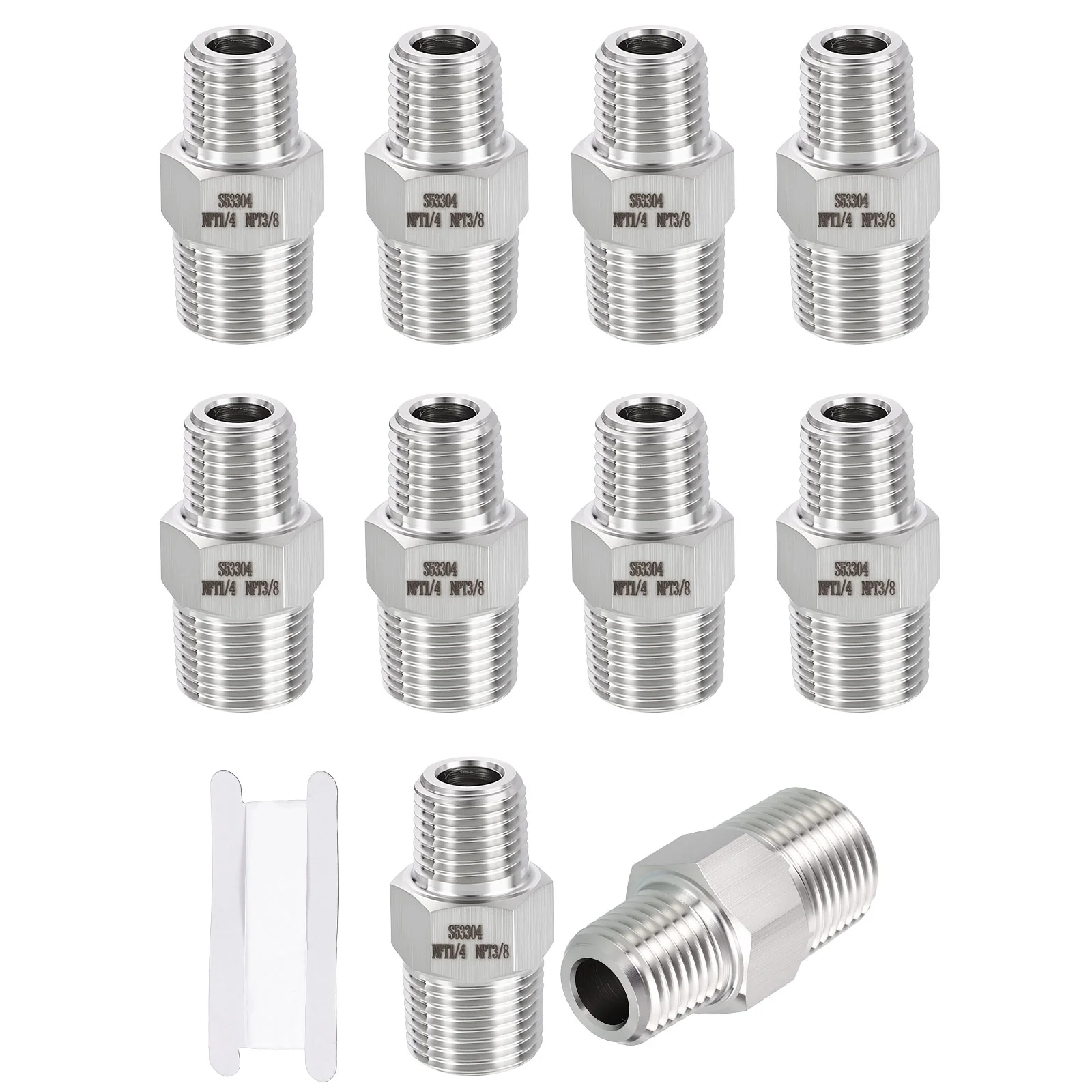 10Pack 304 Stainless Pipe Fittings,3/8" MNPT to 1/4" MNPT Reducer W/Sealing Tape