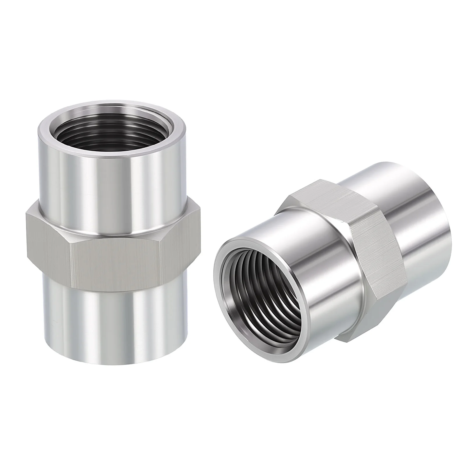 2 Pack Stainless Pipe Fitting, 1/2" FeMale NPT to 1/2" FeMale NPT Coupling