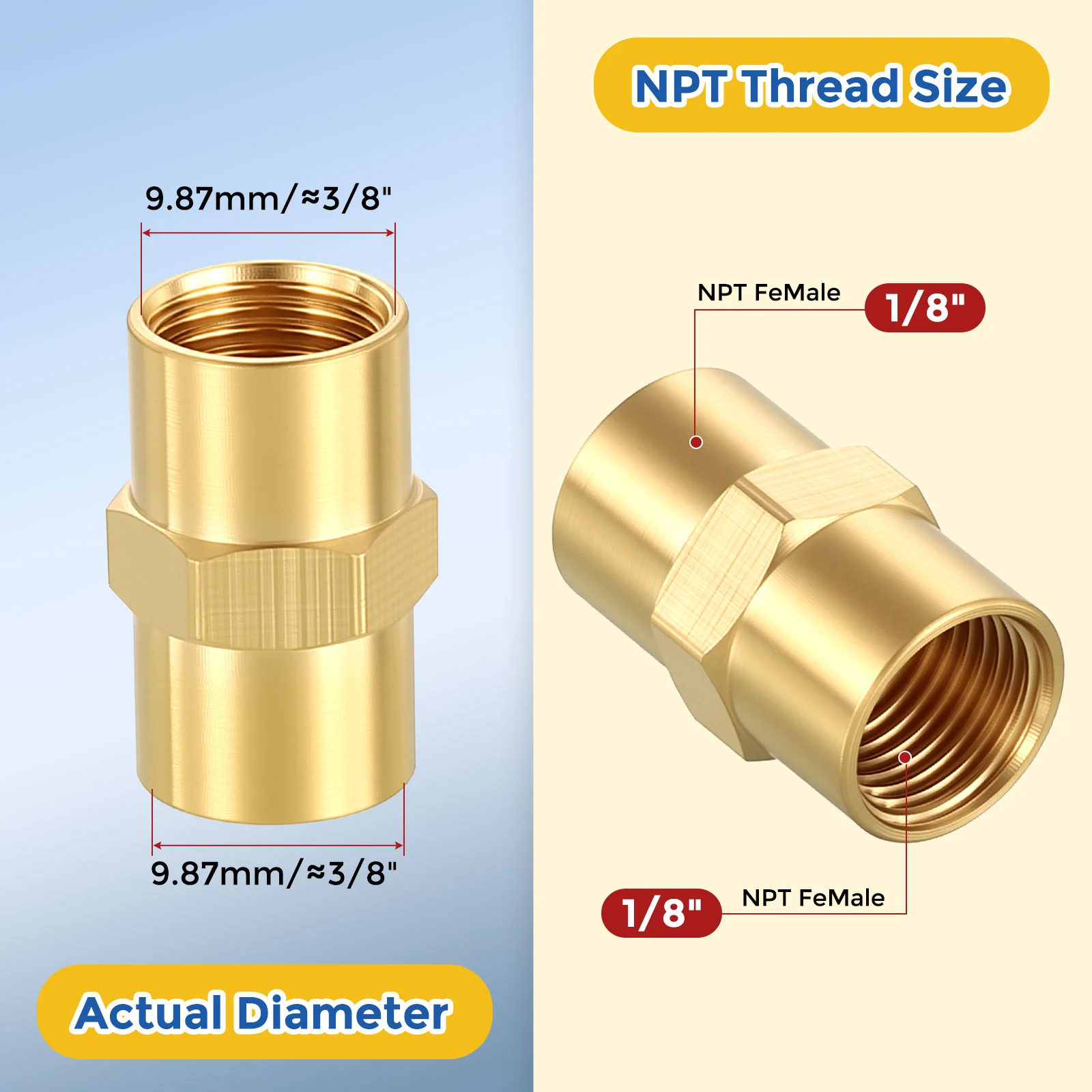10 Pack Brass Pipe Fittings, 1/8" FNPT to 1/8" FNPT Reducer W/ Sealing Tape - Image 2