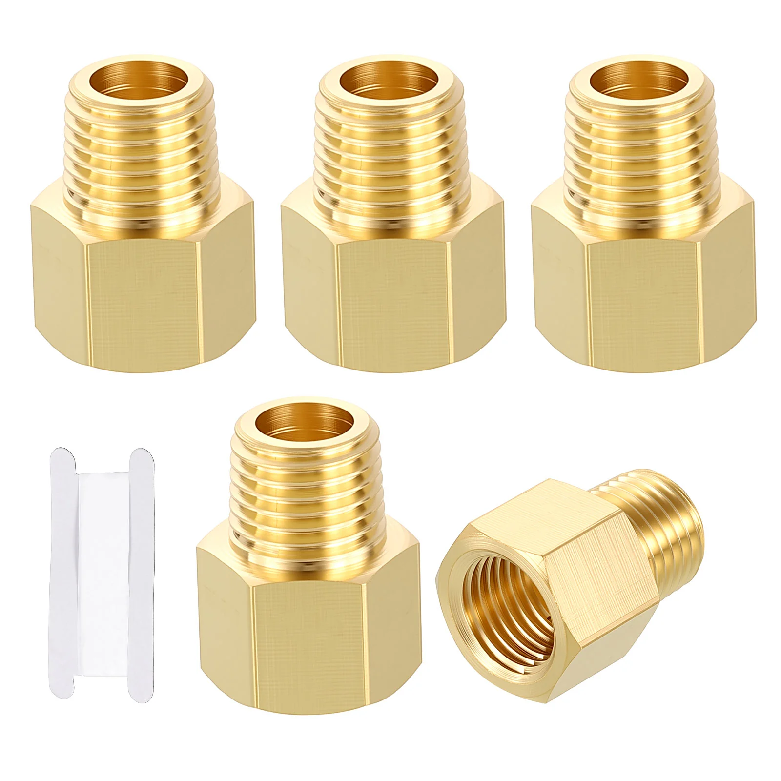 5 Pack Brass Pipe Fittings, 1/4" FNPT x 1/4" MNPT Reducer W/ Sealing Tape