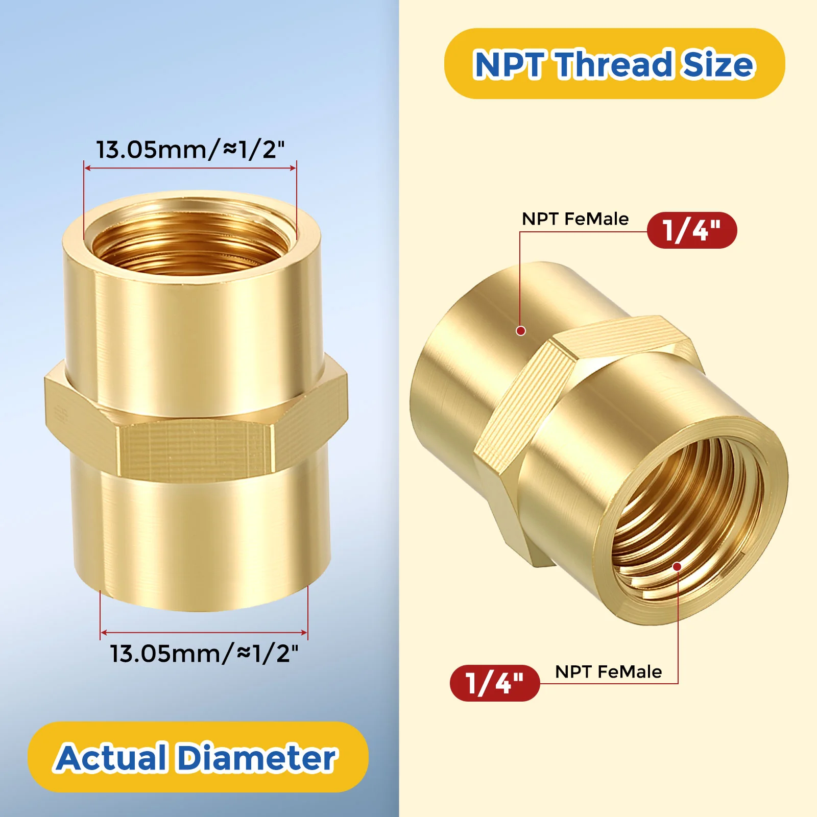 3 Pack Brass Pipe Fittings, 1/4" FeMale NPT to 1/4" FeMale NPT Reducer - Image 2
