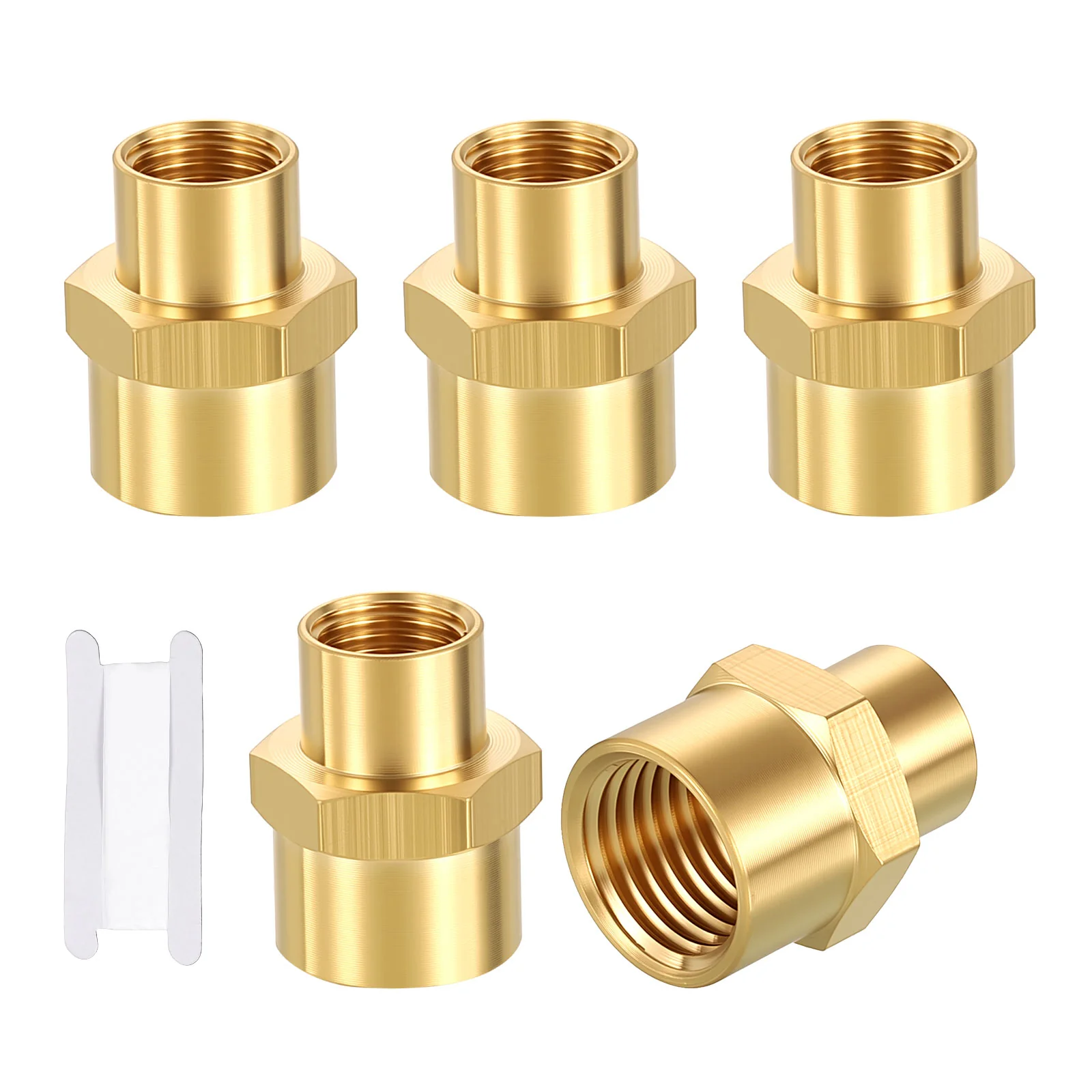 5 Pack Brass Pipe Fittings, 1/4" FNPT to 1/8" FNPT Reducer W/ Sealing Tape