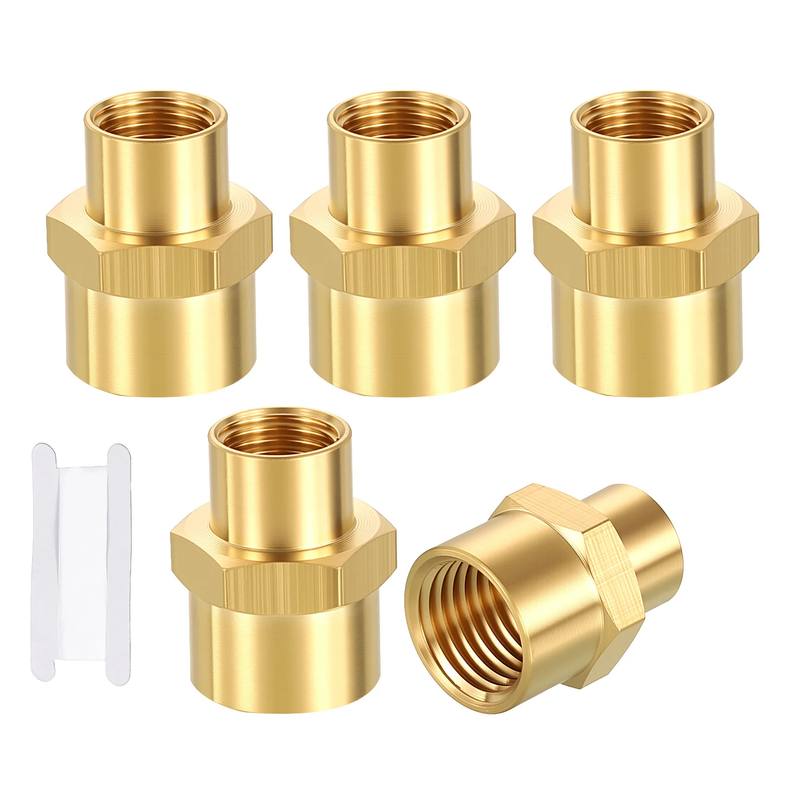 5 Pack Brass Pipe Fittings, 1/2" FNPT to 3/8" FNPT Reducer W/ Sealing Tape