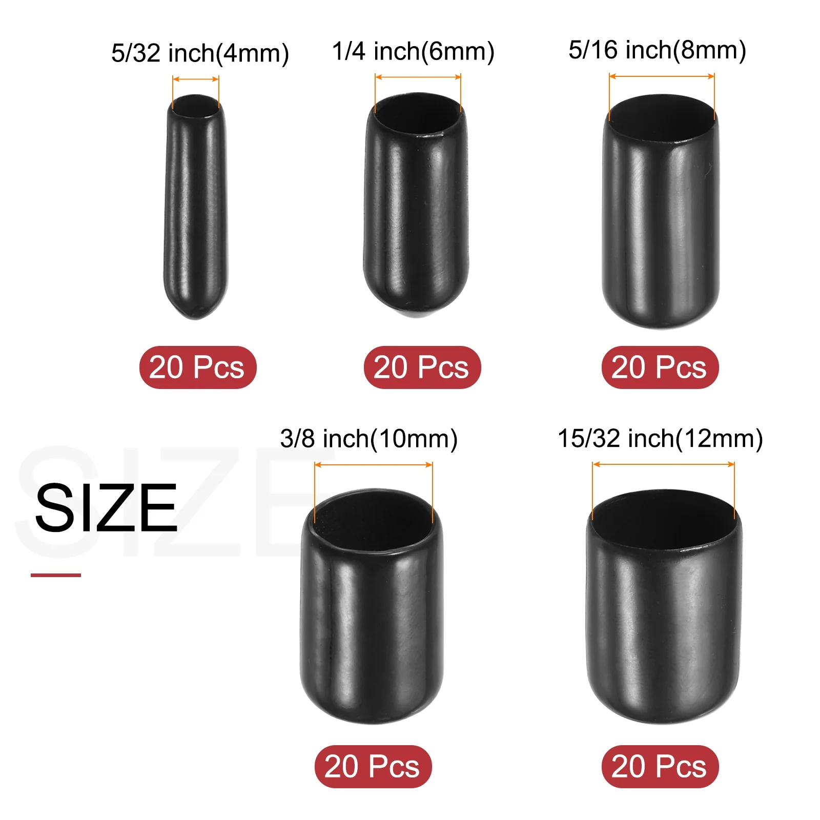 Uxcell 100pcs Round Rubber End Caps Protective Caps 4mm 6mm 8mm 10mm 12mm - Image 2