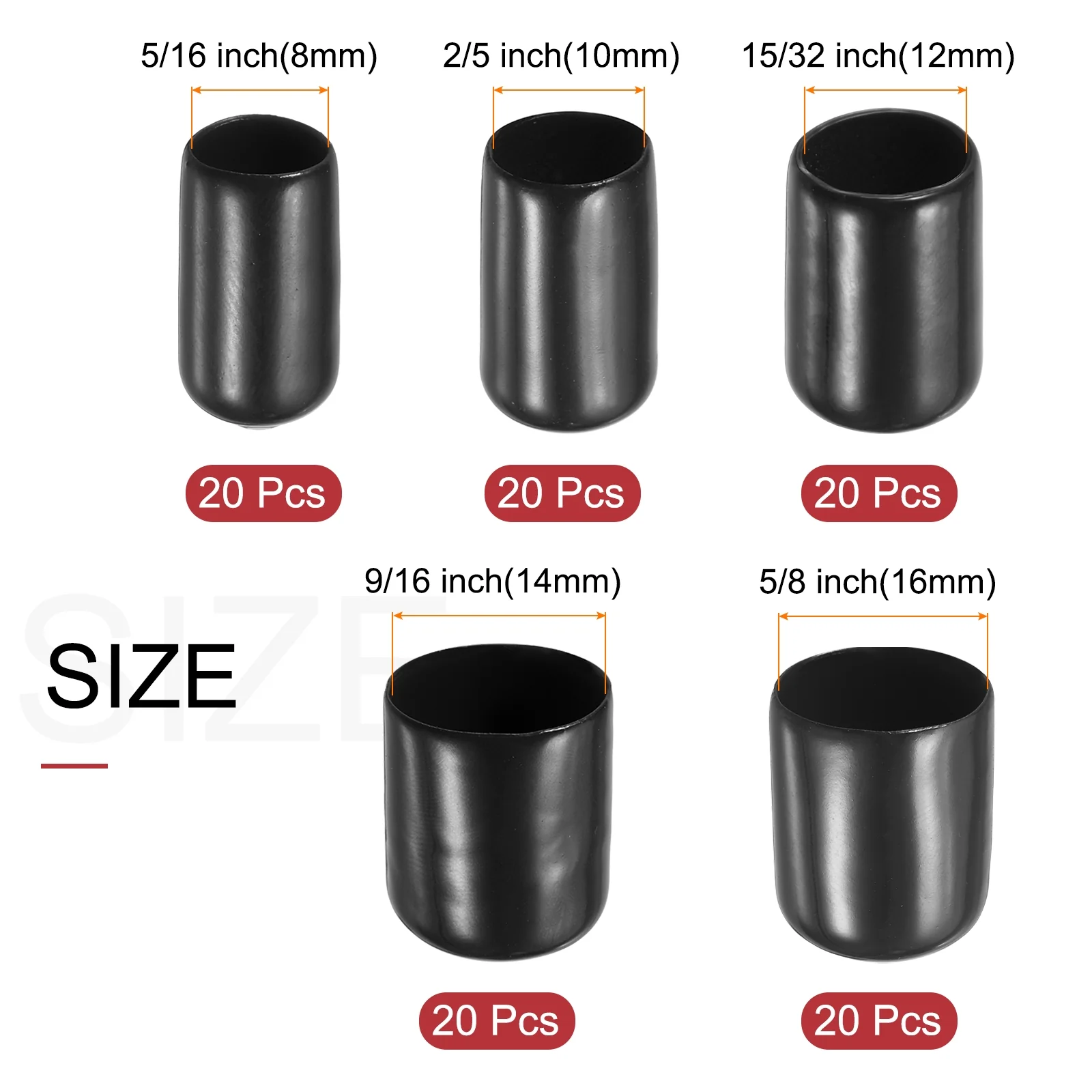 Uxcell 100pcs Round Rubber End Caps Protective Caps 8mm 10mm 12mm 14mm 16mm - Image 2