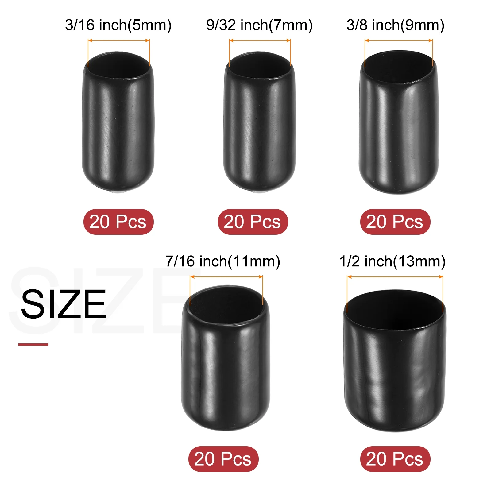 Uxcell 100pcs Round Rubber End Caps Protective Caps 5mm 7mm 9mm 11mm 13mm - Image 2