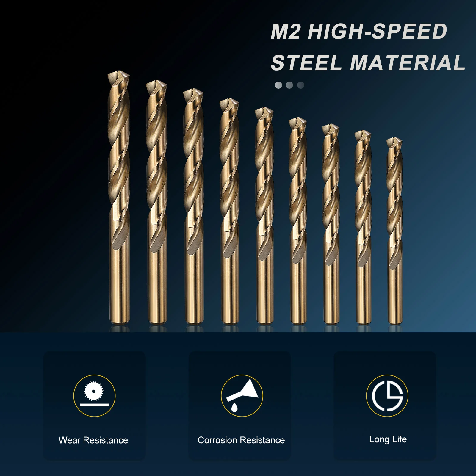 Drill Bit Set 1.75mm-10.5mm M2 HSS 135° Gold - 9 Pack - Image 3