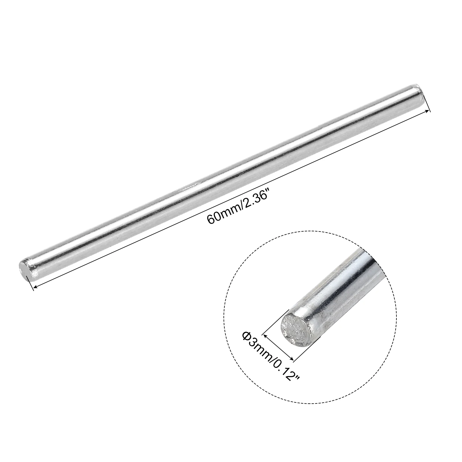 20pcs 3mmx60mm Toys Shaft Round Rod Axles Drive Shaft Iron Shaft, Silver - Image 2