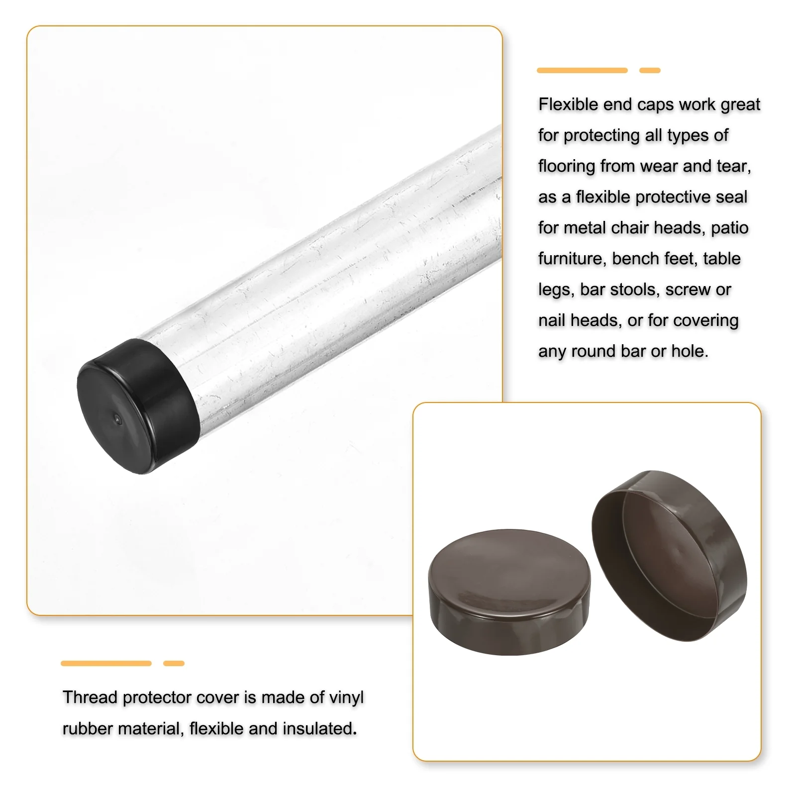 Uxcell 4pcs Rubber End Caps 200mm(7 7/8") End Cap Screw Thread Protectors Brown - Image 3