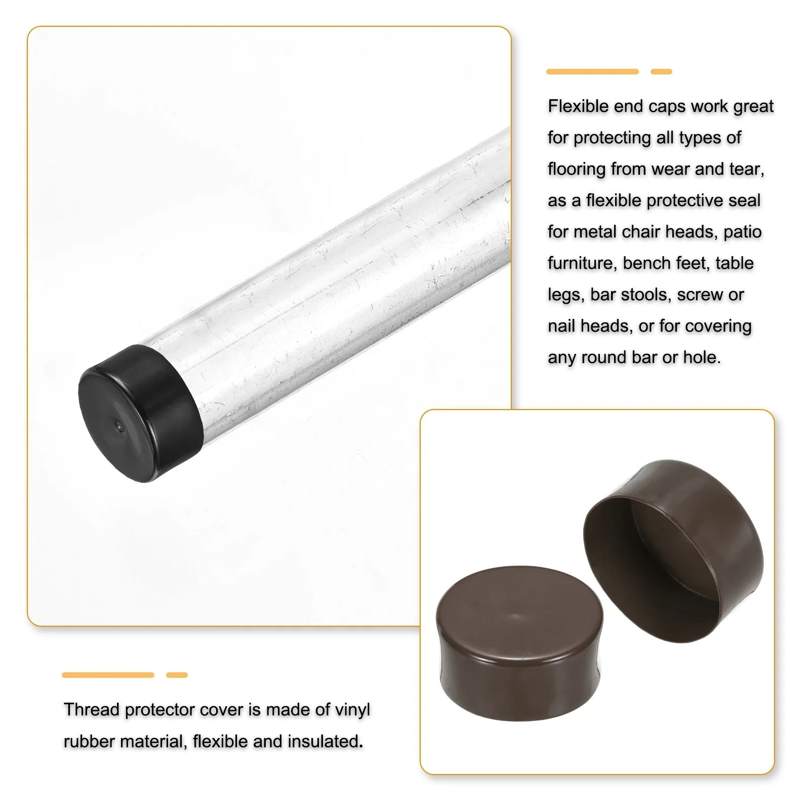 Uxcell 2pcs Rubber End Caps 115mm Bolt Cap Screw Thread Protectors Brown - Image 3