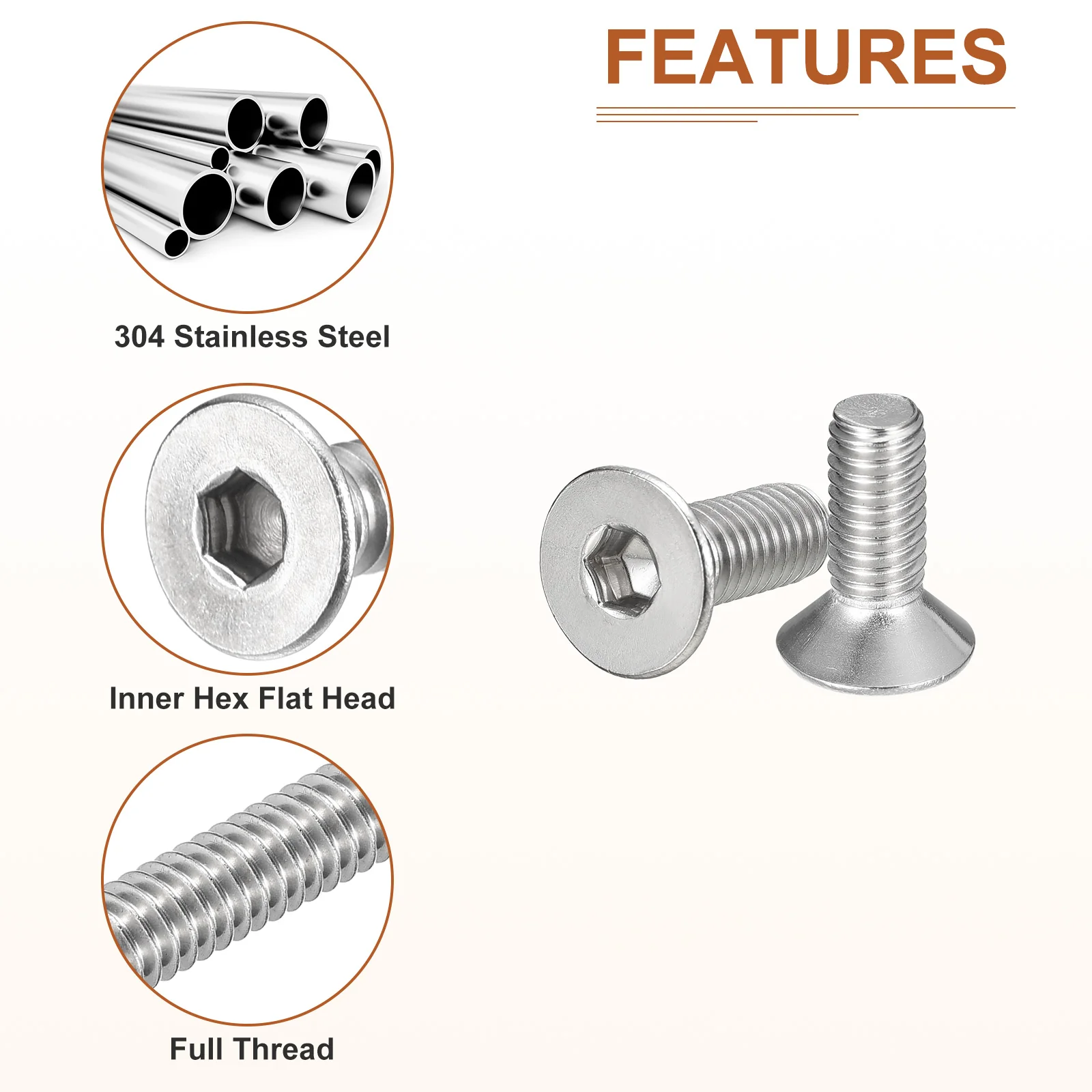 60Pcs M6 x 20m to 40mm Flat Hex Head Socket Cap Screws Bolts Kit with Wrench - Image 4