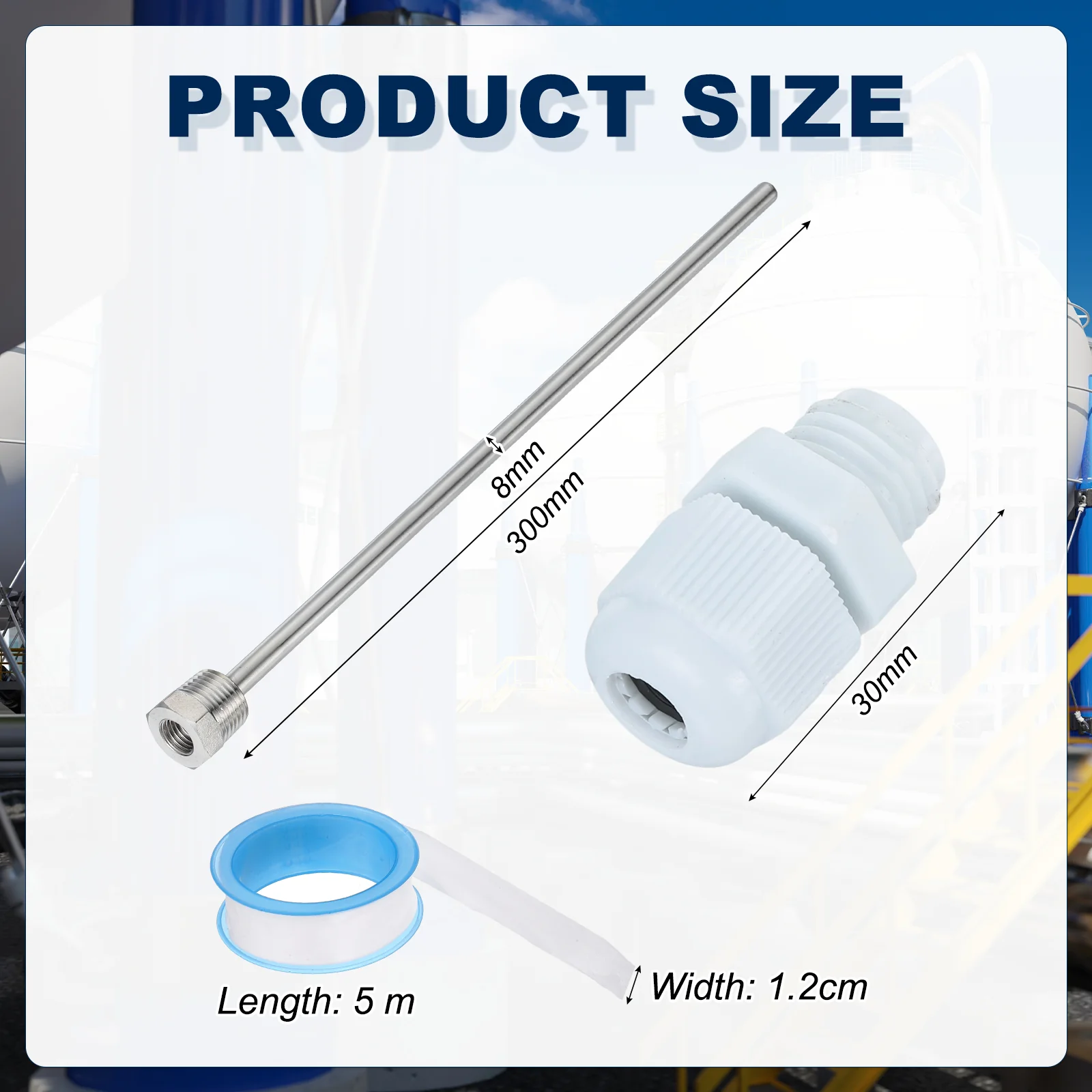 8mm Dia G1/2 201 Stainless Steel Thermowell with 300mm Cable Gland, White - Image 2
