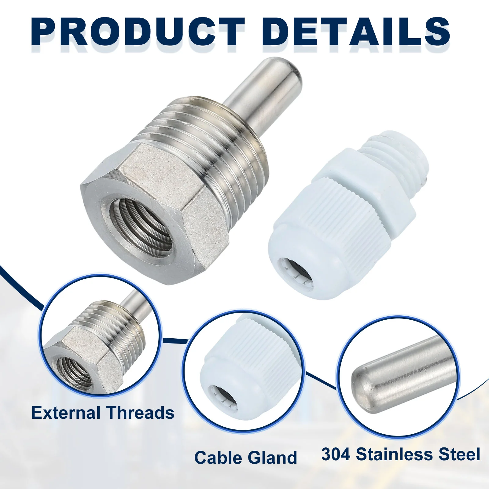 8mm Dia G1/2 304 Stainless Steel Thermowell with 30mm Cable Gland, White - Image 3
