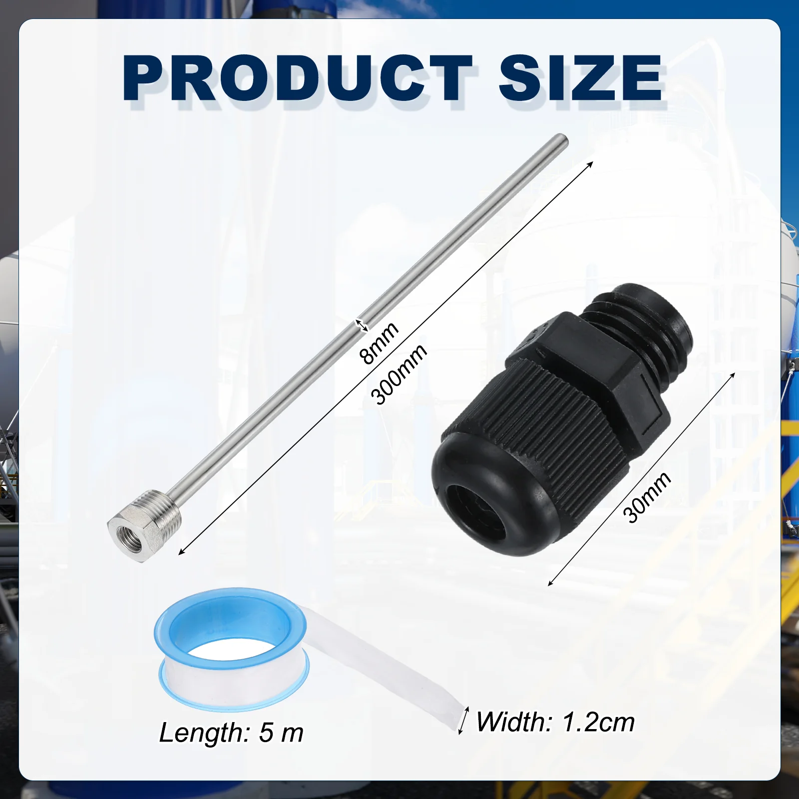 8mm Dia G1/2 304 Stainless Steel Thermowell with 300mm Cable Gland, Black - Image 2