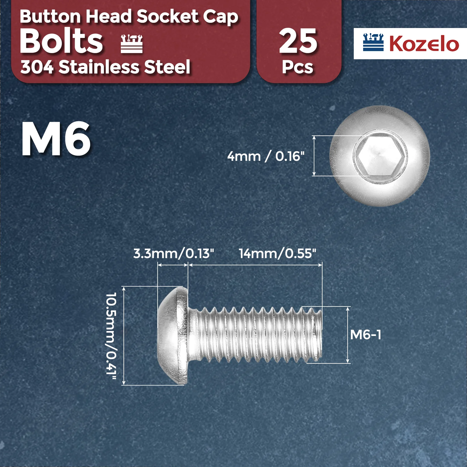 25Pcs Button Head Socket Cap Screws M6-1x14mm Stainless Steel Silver - Image 2