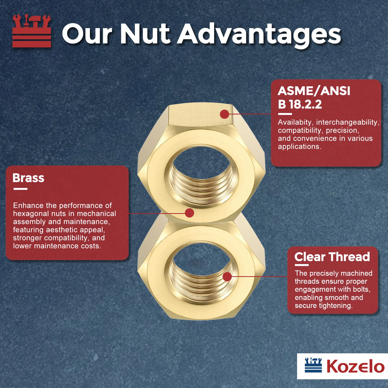 100pcs Hex Nuts - [#10-24] Brass Hardware Nuts, Yellow - Image 3