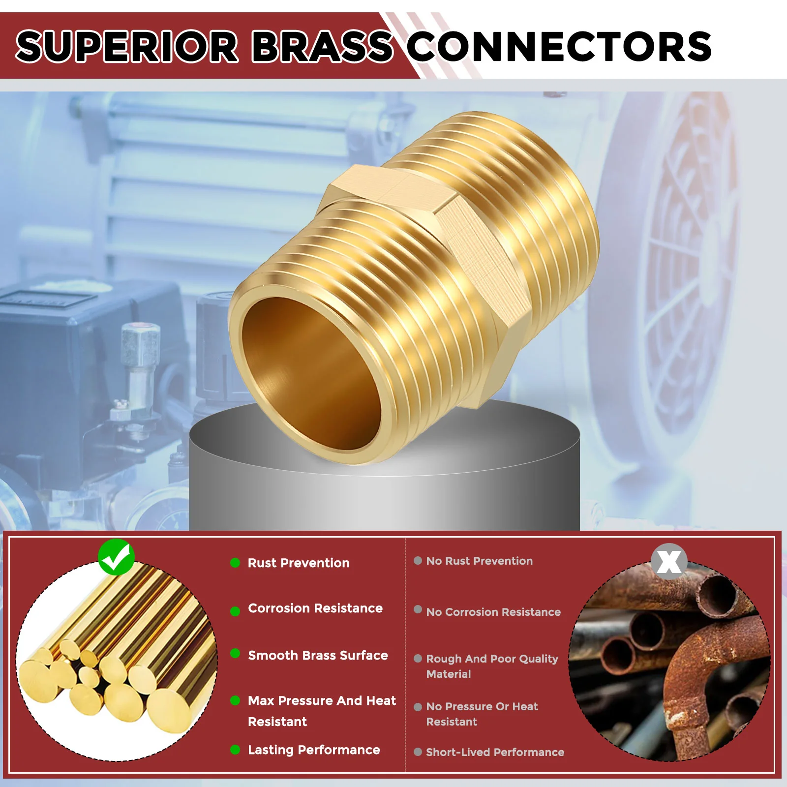 Pack of 5, 1/2" Male NPT To 3/8" Male NPT Solid Brass Hose Fittings Adapter - Image 5
