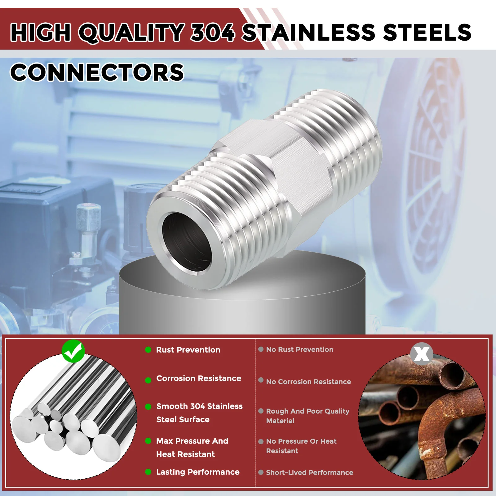 Pack of 10, 3/8" MNPT To 1/4" MNPT Stainless Steel Hose Adapter W/ Sealing Tape - Image 5