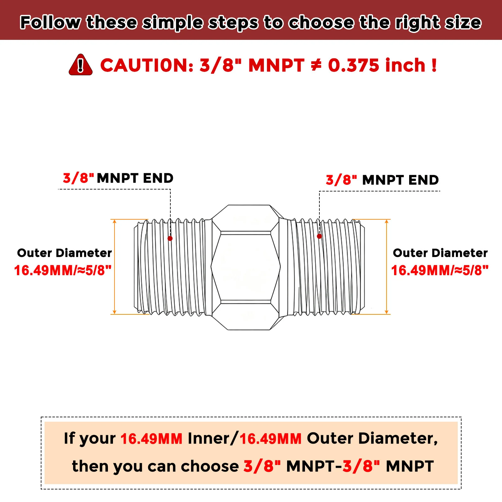 Packs of 4, 3/8"MNPT x 3/8"MNPT Solid Brass Hex Nipple Connectors W/Sealing Tape - Image 2